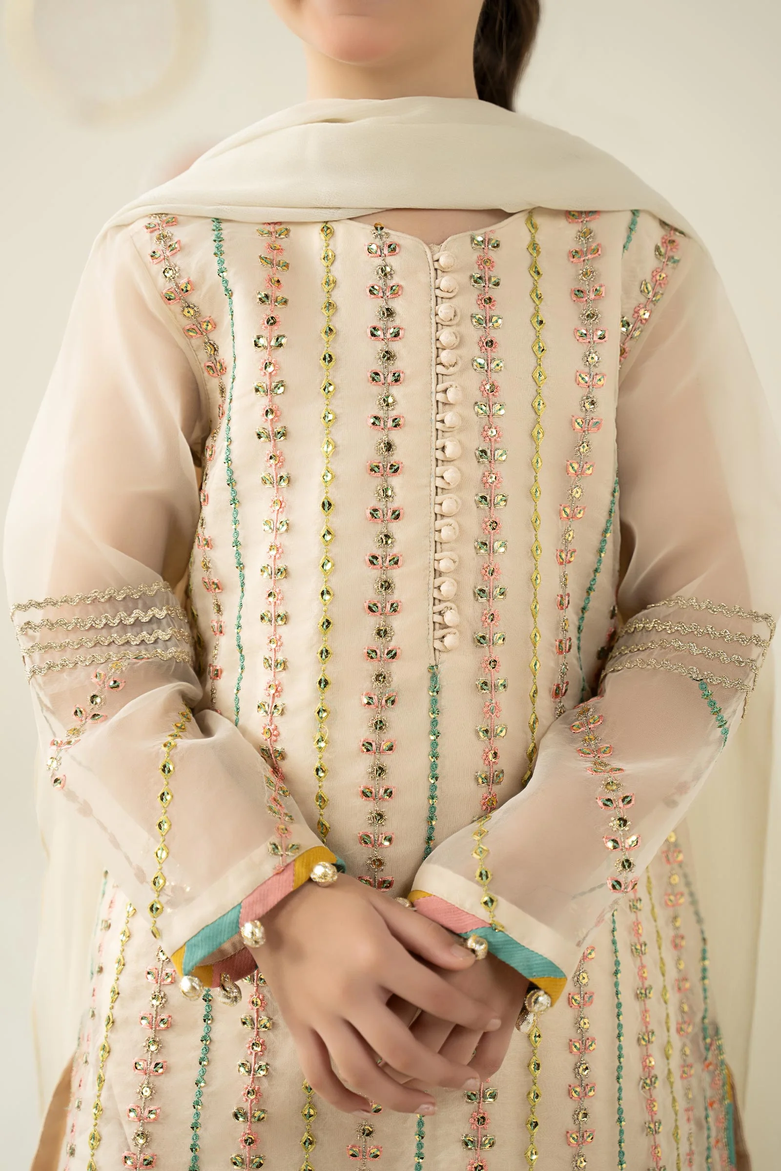 3 Piece Embroidered Organza Suit - Image 4