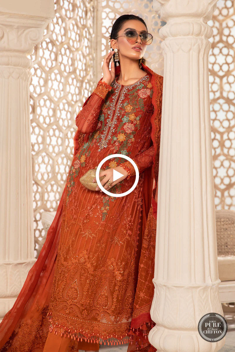 Unstitched Chiffon - MPC-22-205-Burnt Orange and Rust - Image 4