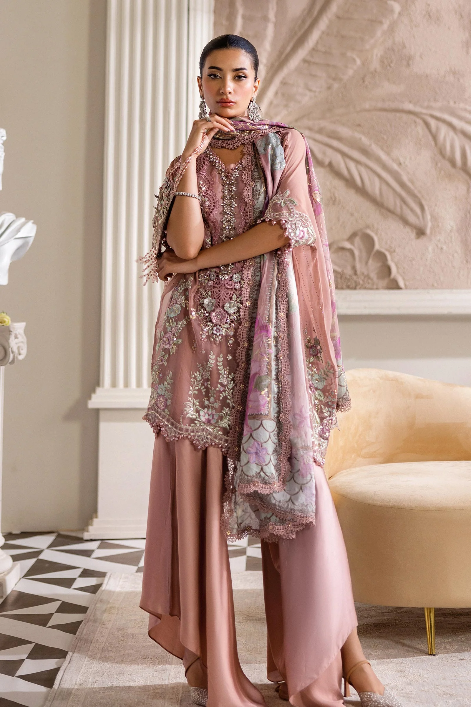 3 Piece Unstitched Embroidered Chiffon Suit | MPC-25-105 - Image 9
