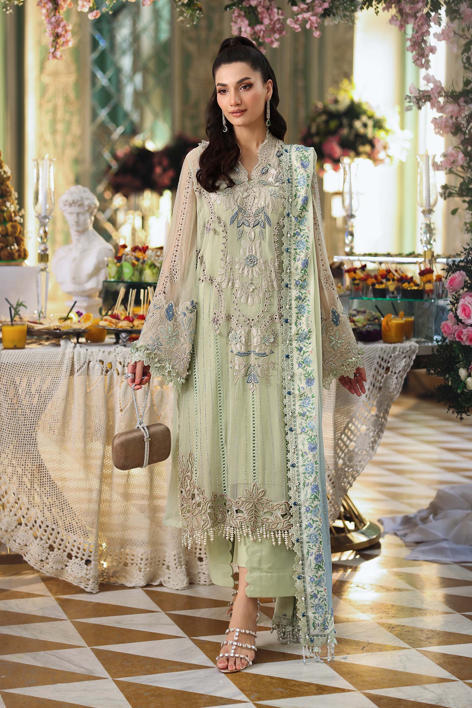 3 Piece Unstitched Embroidered Chiffon Suit - Image 2