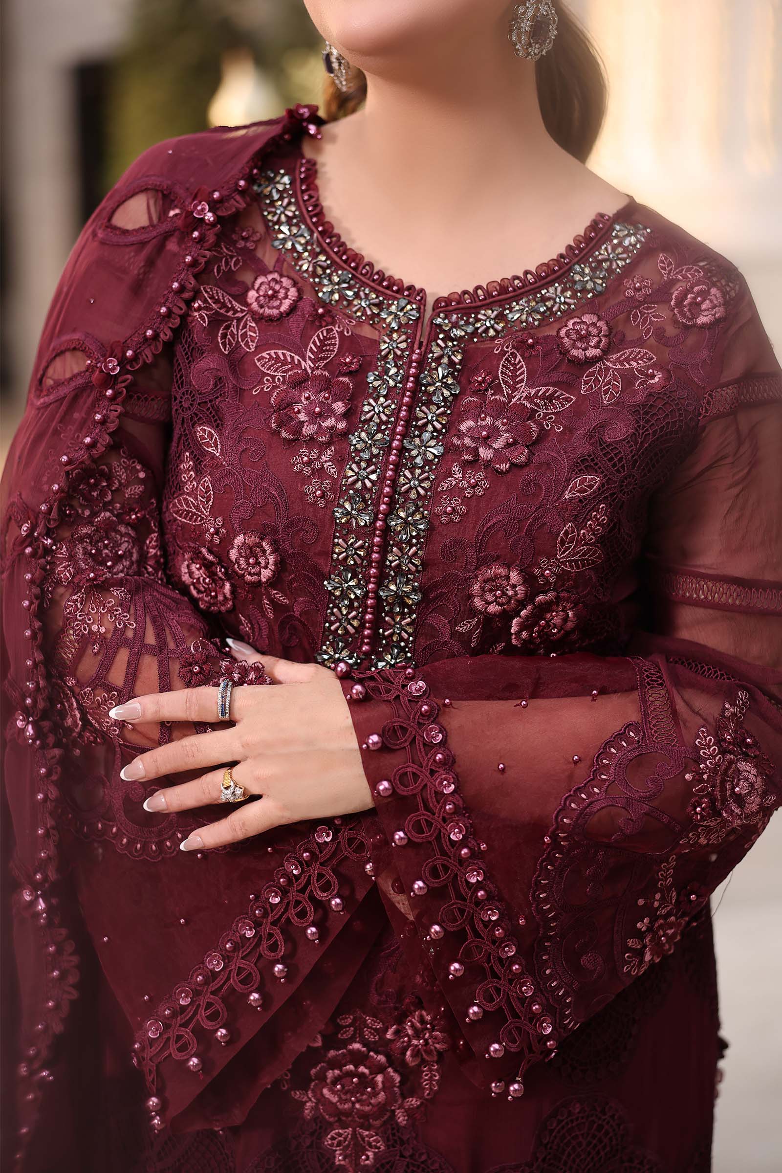 3 Piece Unstitched Embroidered Chiffon Suit - Image 2
