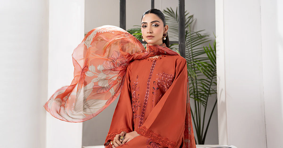 3 Piece Embroidered Cambric Suit - Image 9