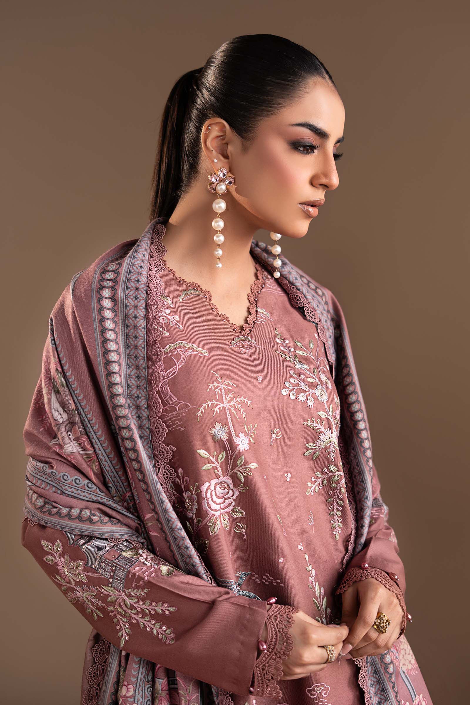 3 Piece Embroidered Twill Linen Suit - Image 2