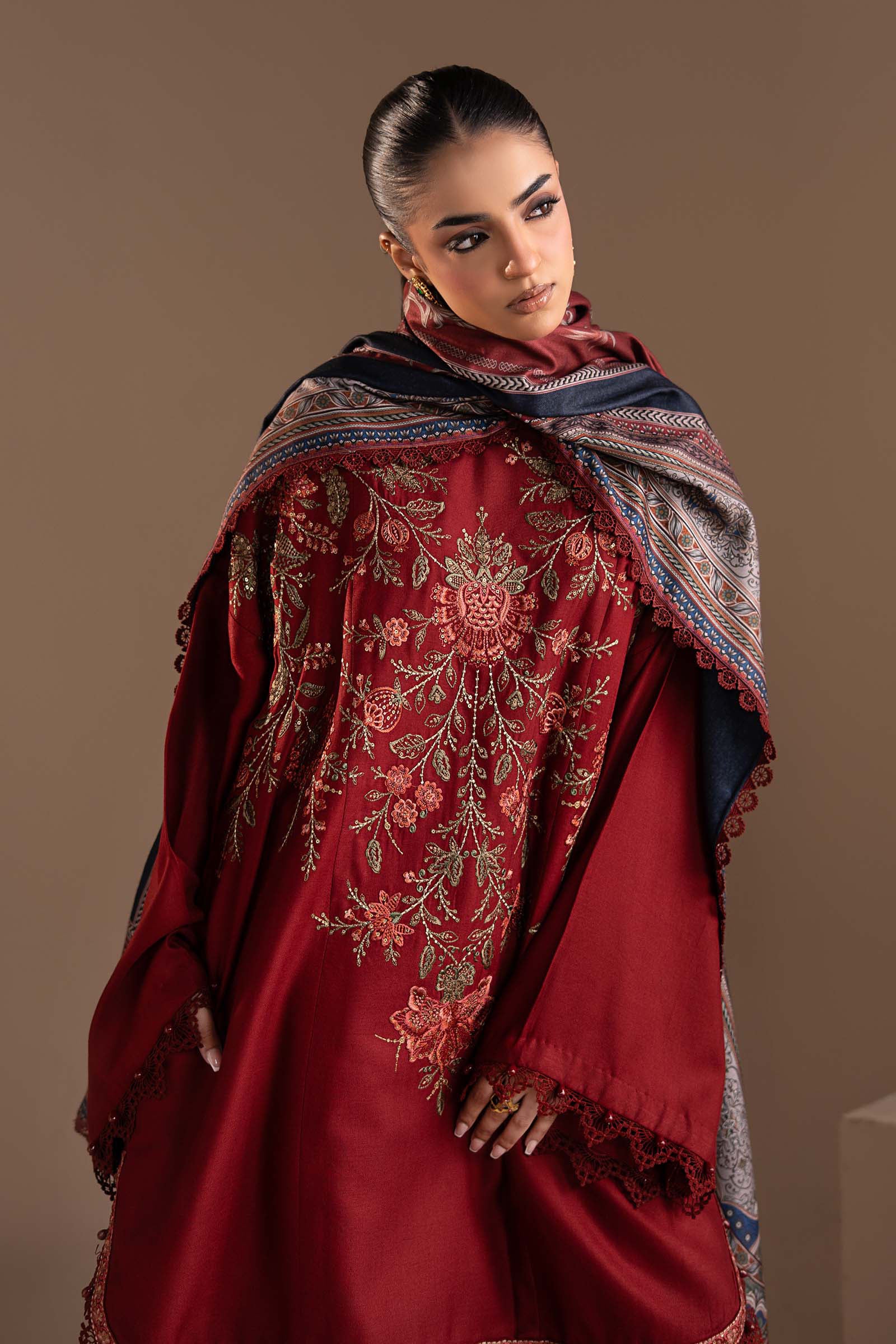 3 Piece Embroidered Twill Linen Suit - Image 2