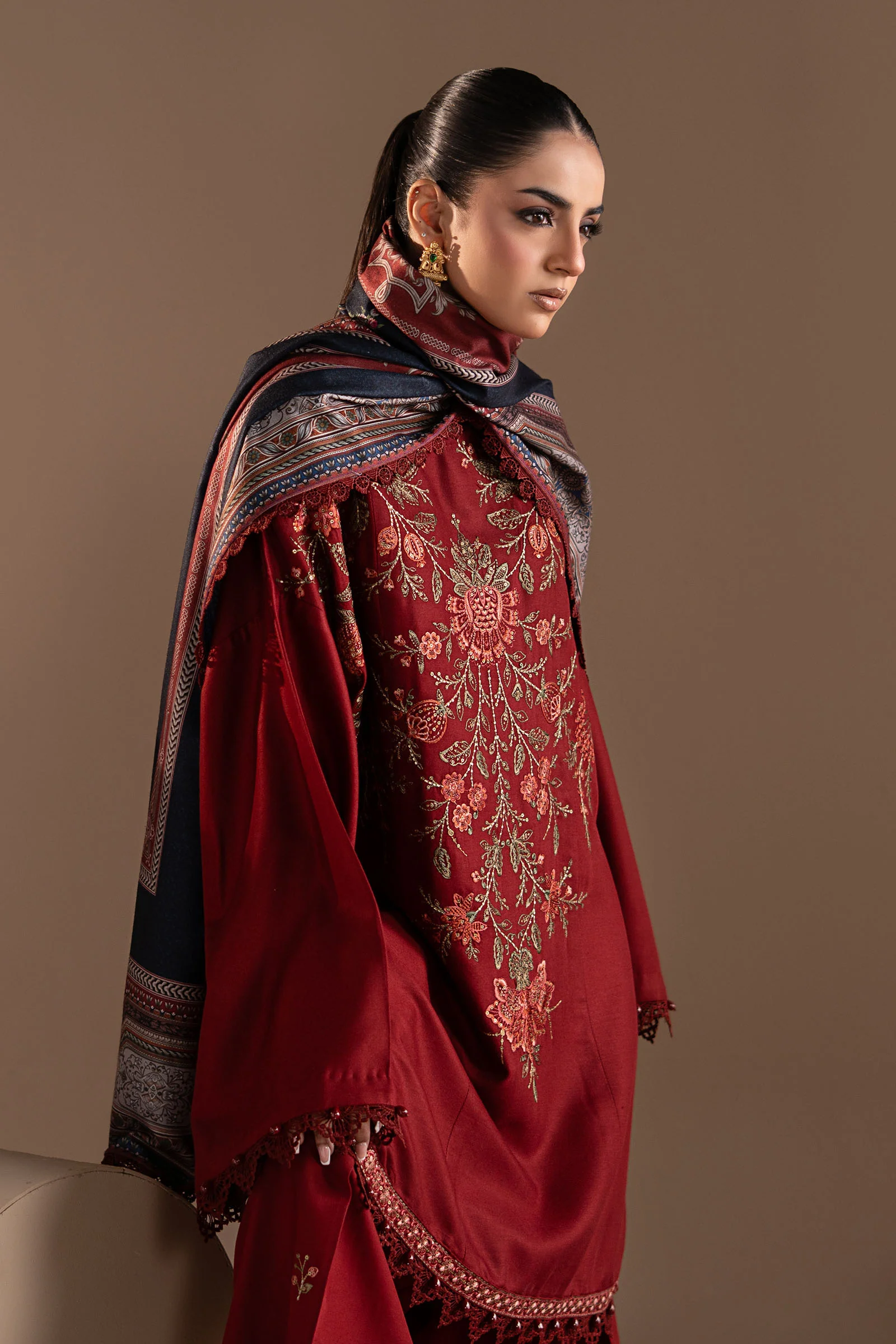 3 Piece Embroidered Twill Linen Suit - Image 3