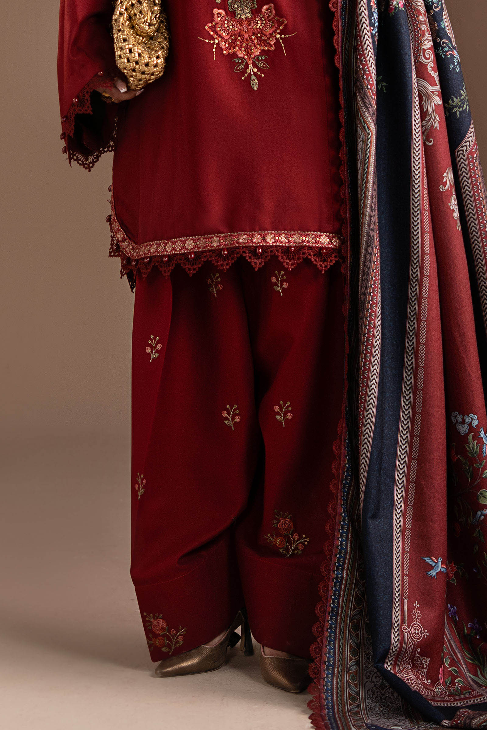 3 Piece Embroidered Twill Linen Suit - Image 6