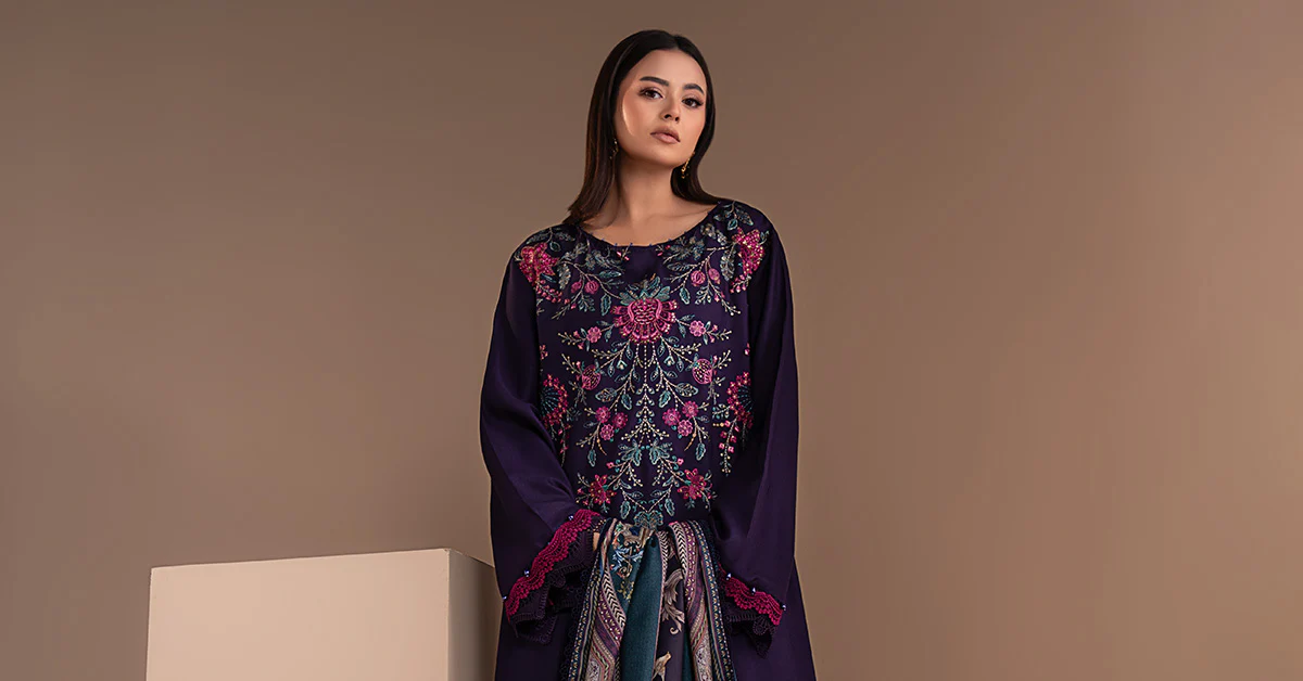 3 Piece Embroidered Twill Linen Suit - Image 10