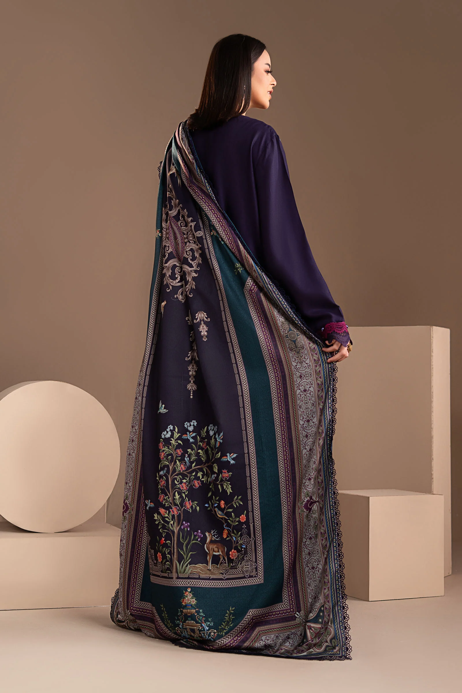 3 Piece Embroidered Twill Linen Suit - Image 9
