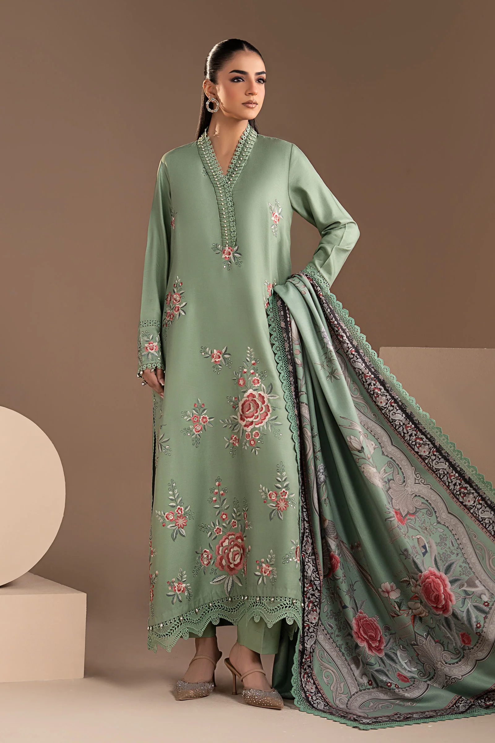 3 Piece Embroidered Twill Linen Suit