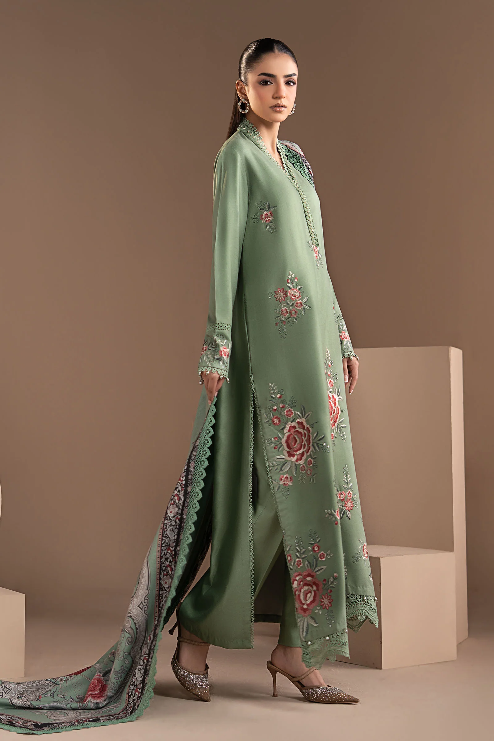 3 Piece Embroidered Twill Linen Suit - Image 7