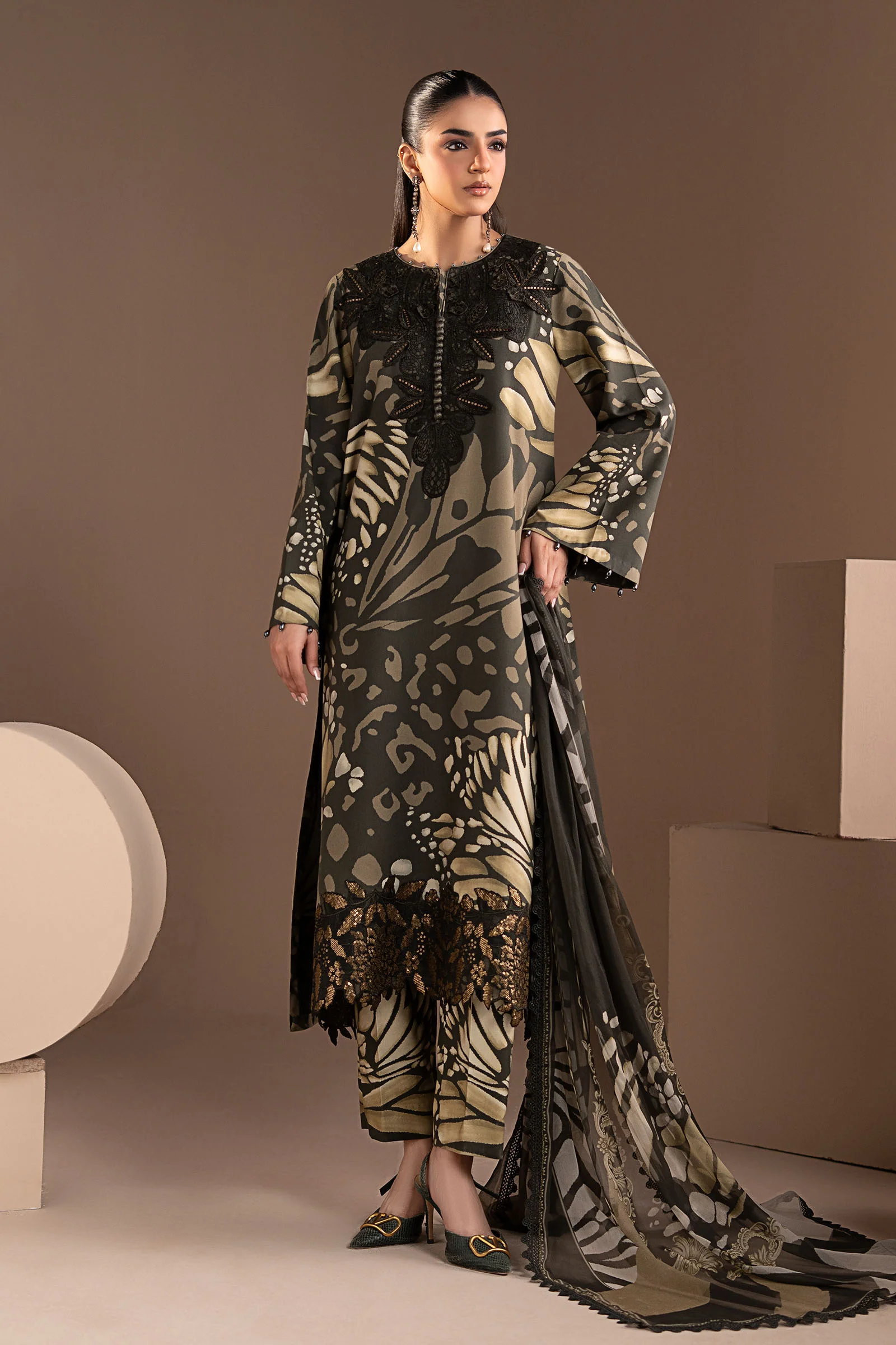 3 Piece Embroidered Linen Suit