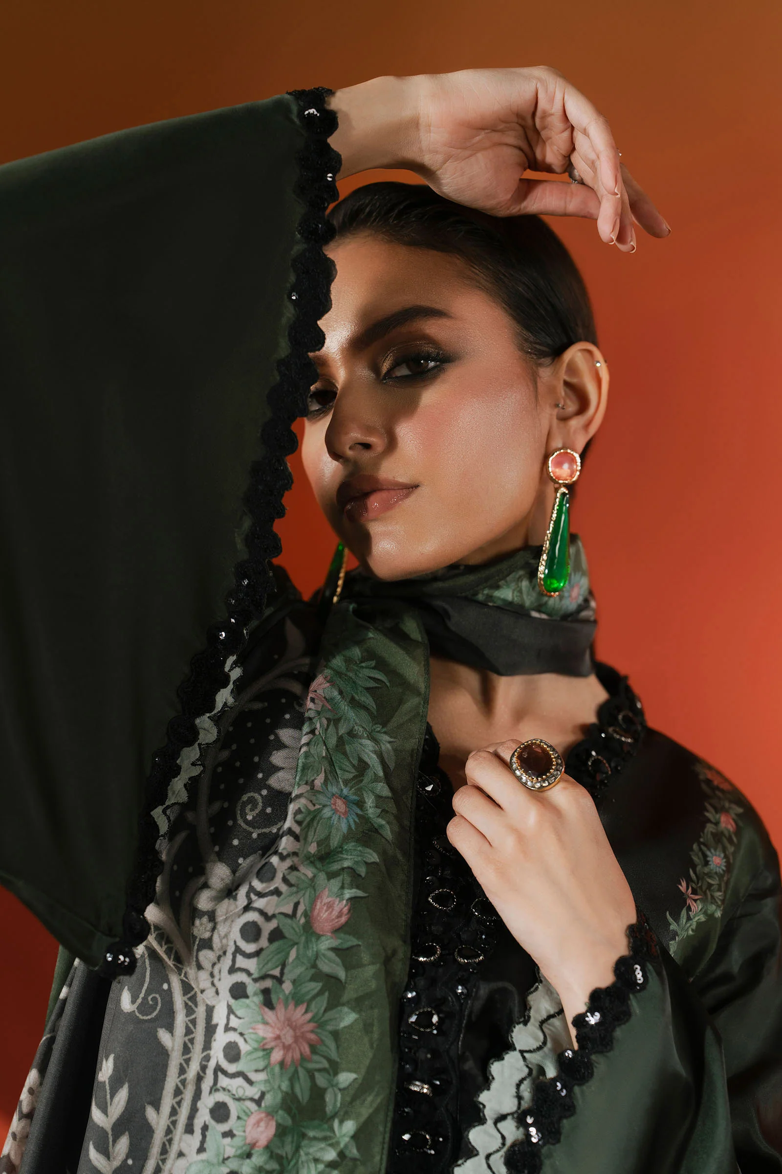 3 Piece Embroidered Satin Silk Suit - Image 2