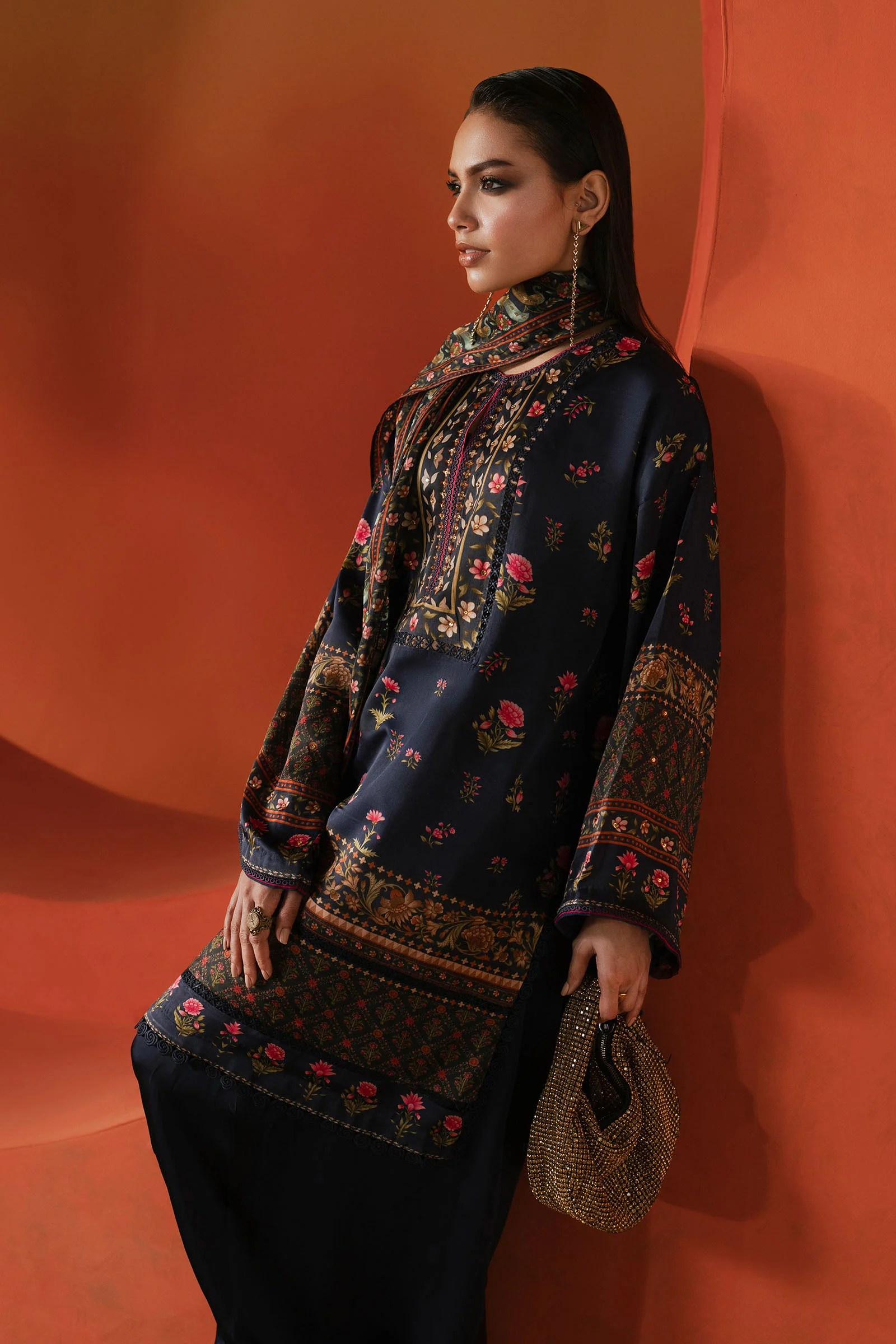 3 Piece Printed Satin Silk Suit - Image 3