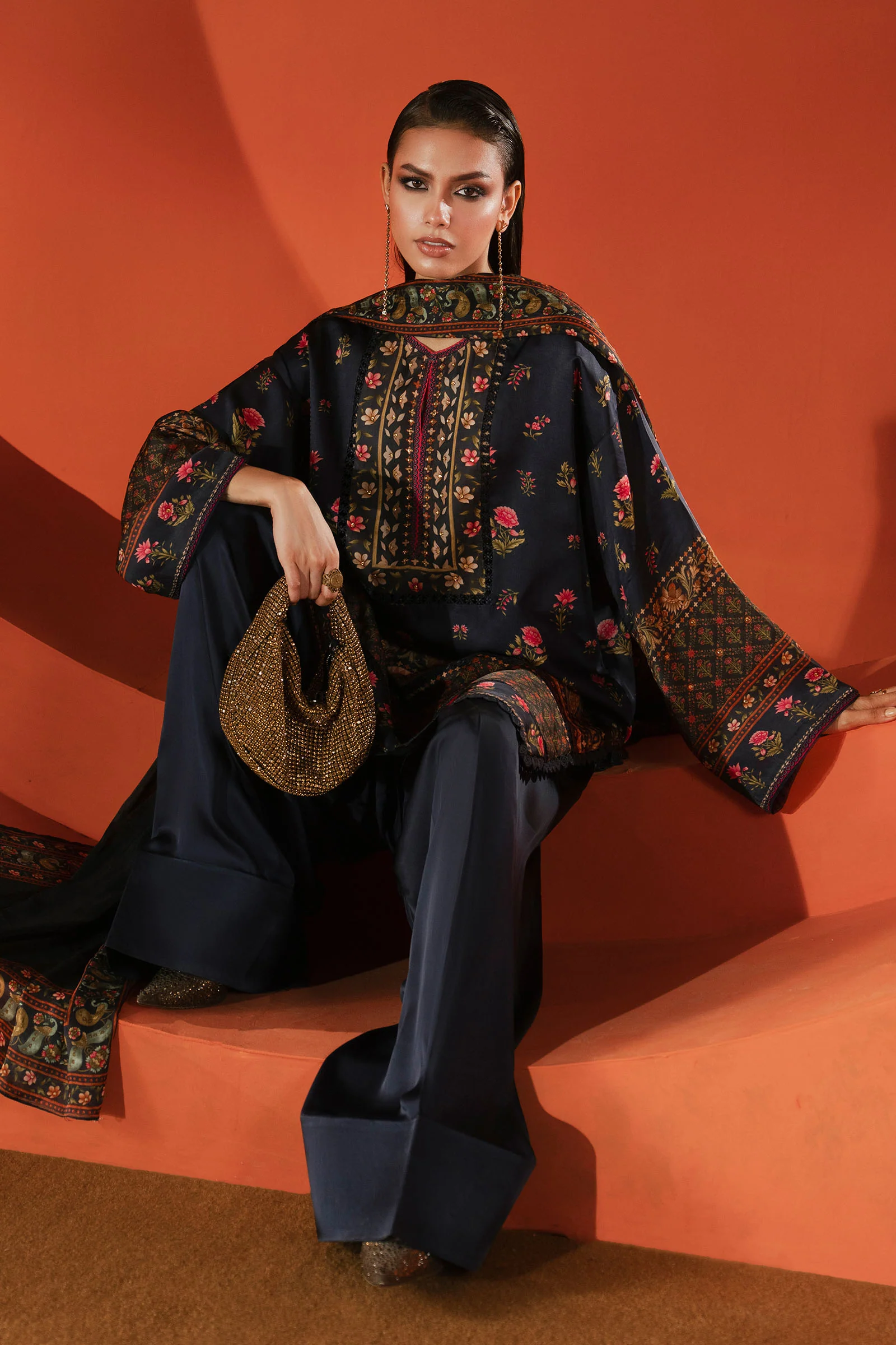 3 Piece Printed Satin Silk Suit - Image 6