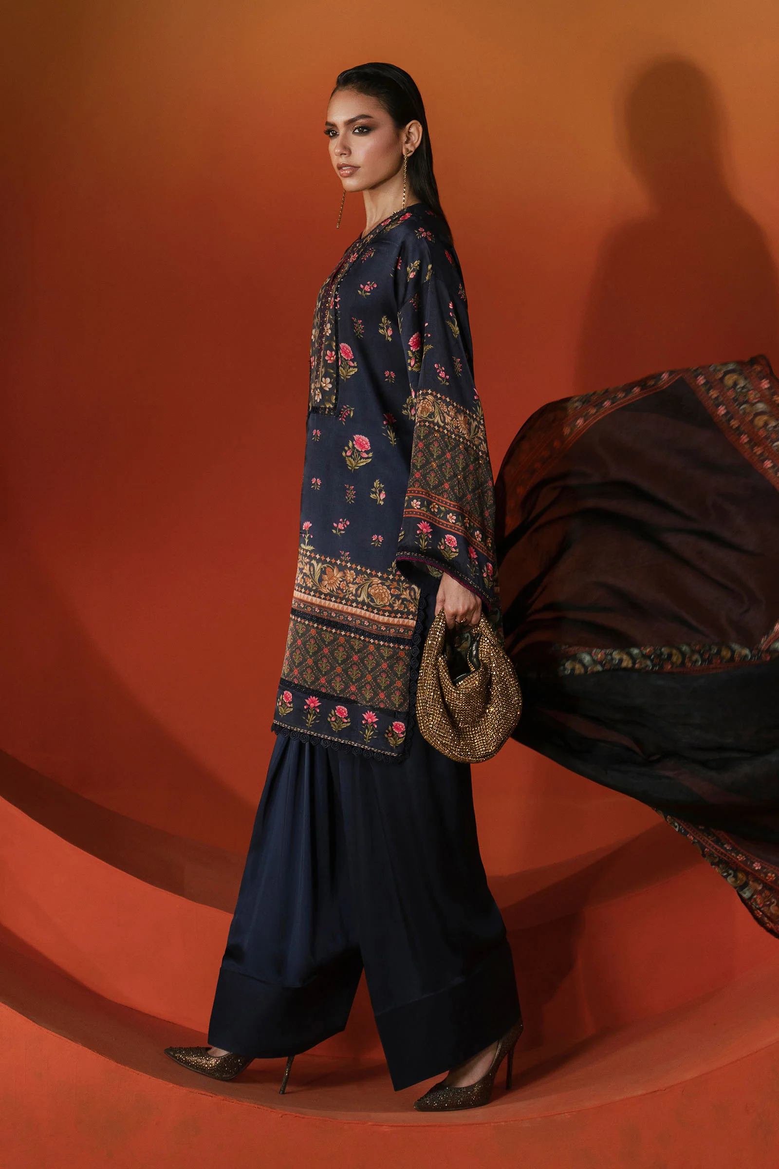 3 Piece Printed Satin Silk Suit - Image 7