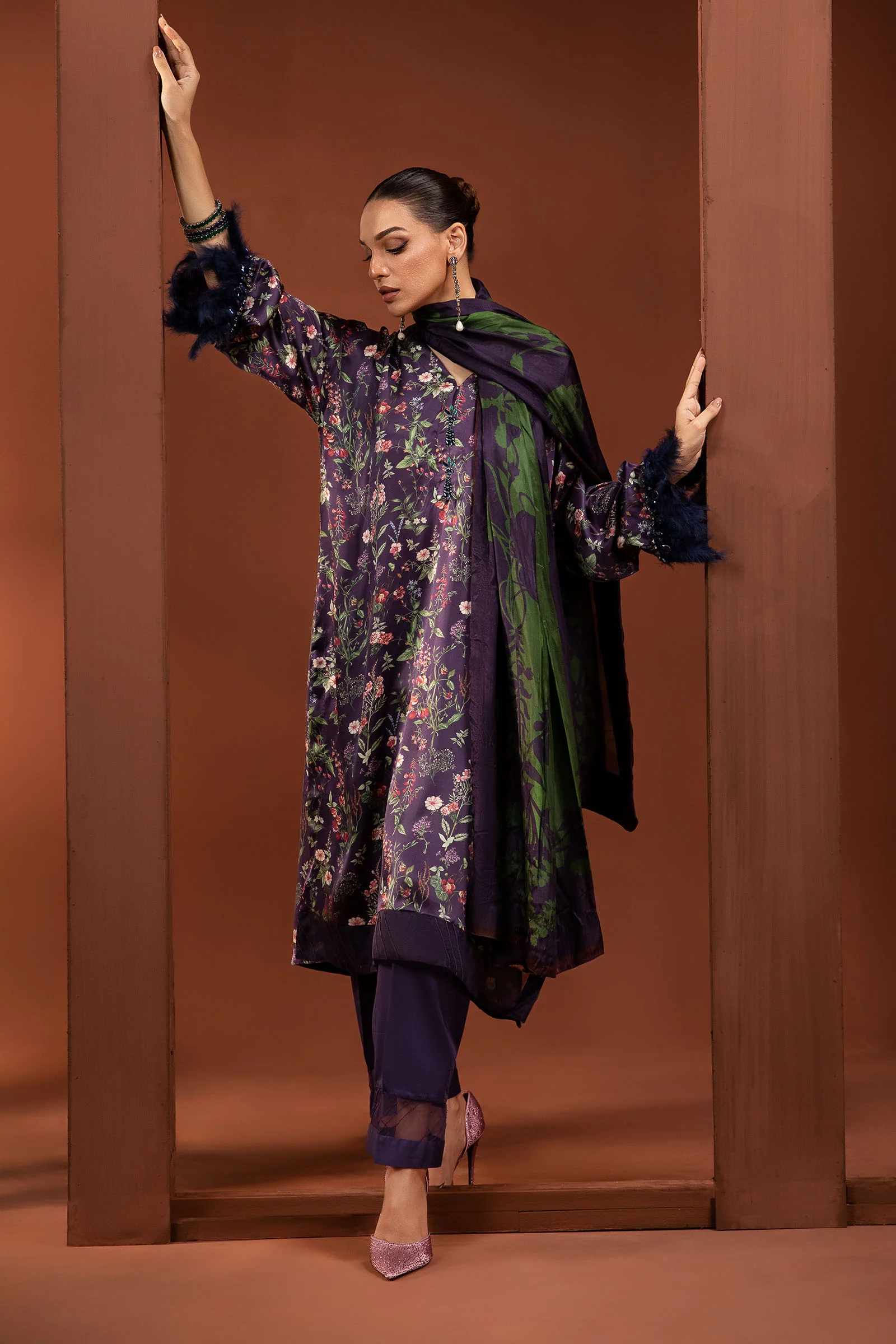3 Piece Printed Pure Charmeuse Silk Suit - Image 4
