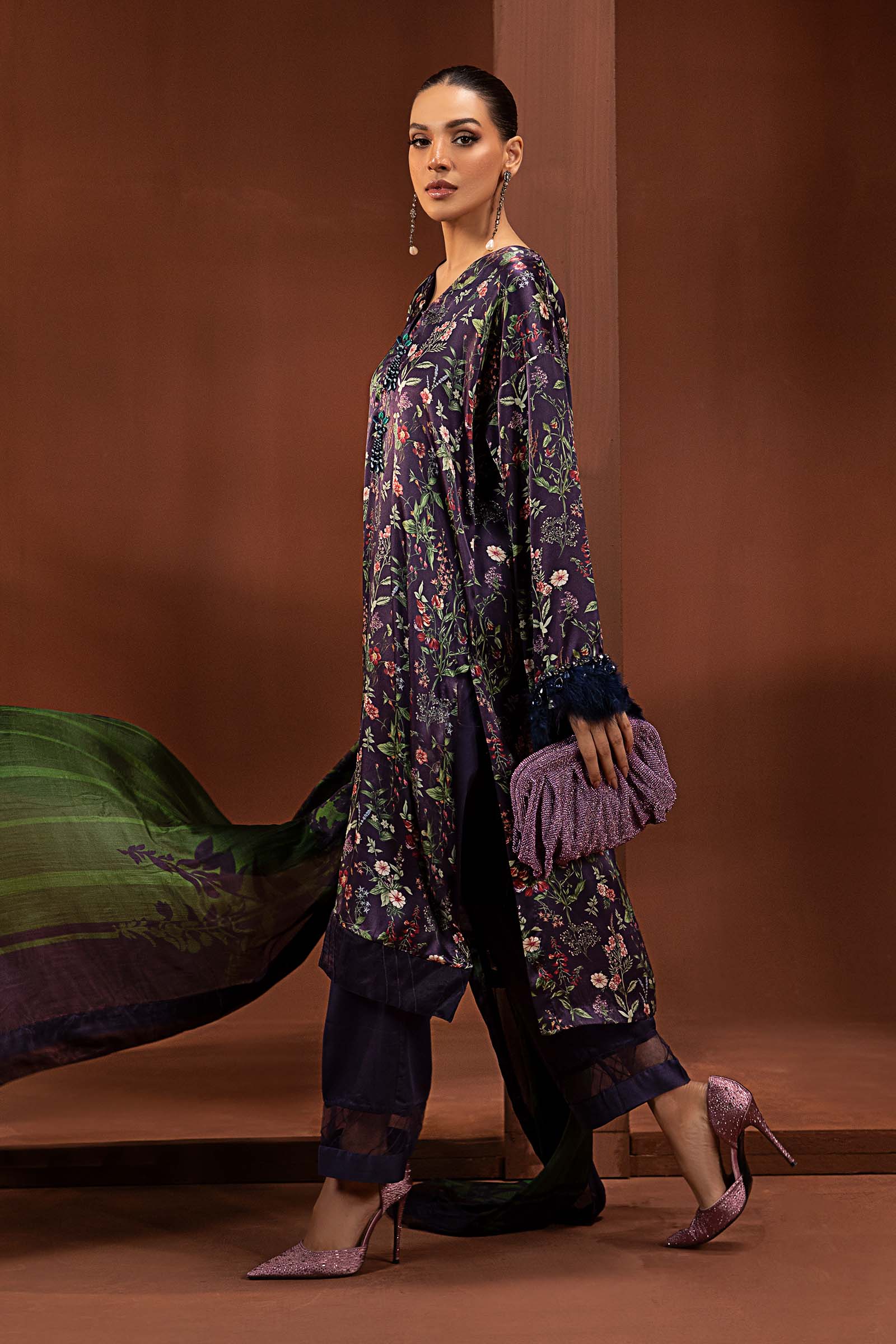 3 Piece Printed Pure Charmeuse Silk Suit - Image 5
