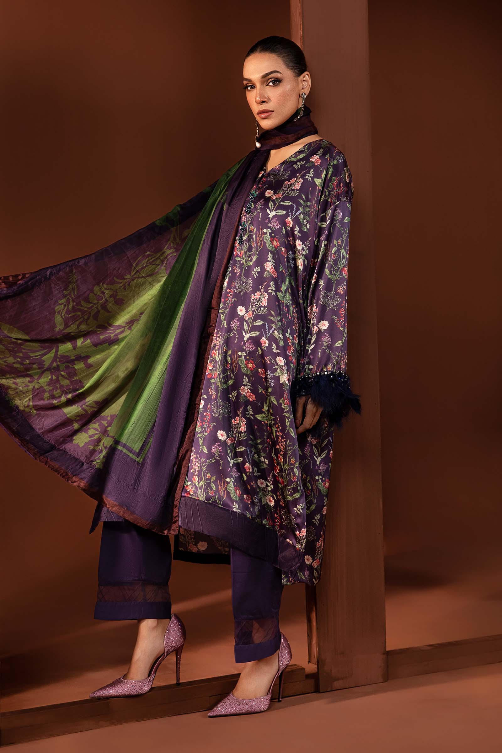 3 Piece Printed Pure Charmeuse Silk Suit - Image 6