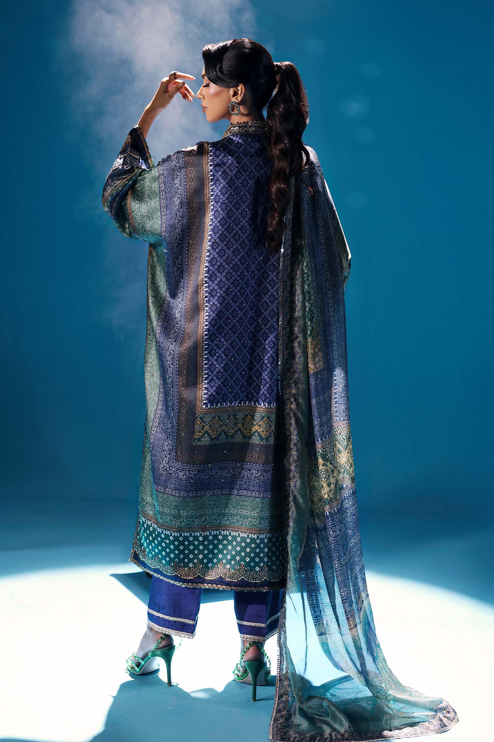 3 Piece Embroidered Satin Silk Suit - Image 9