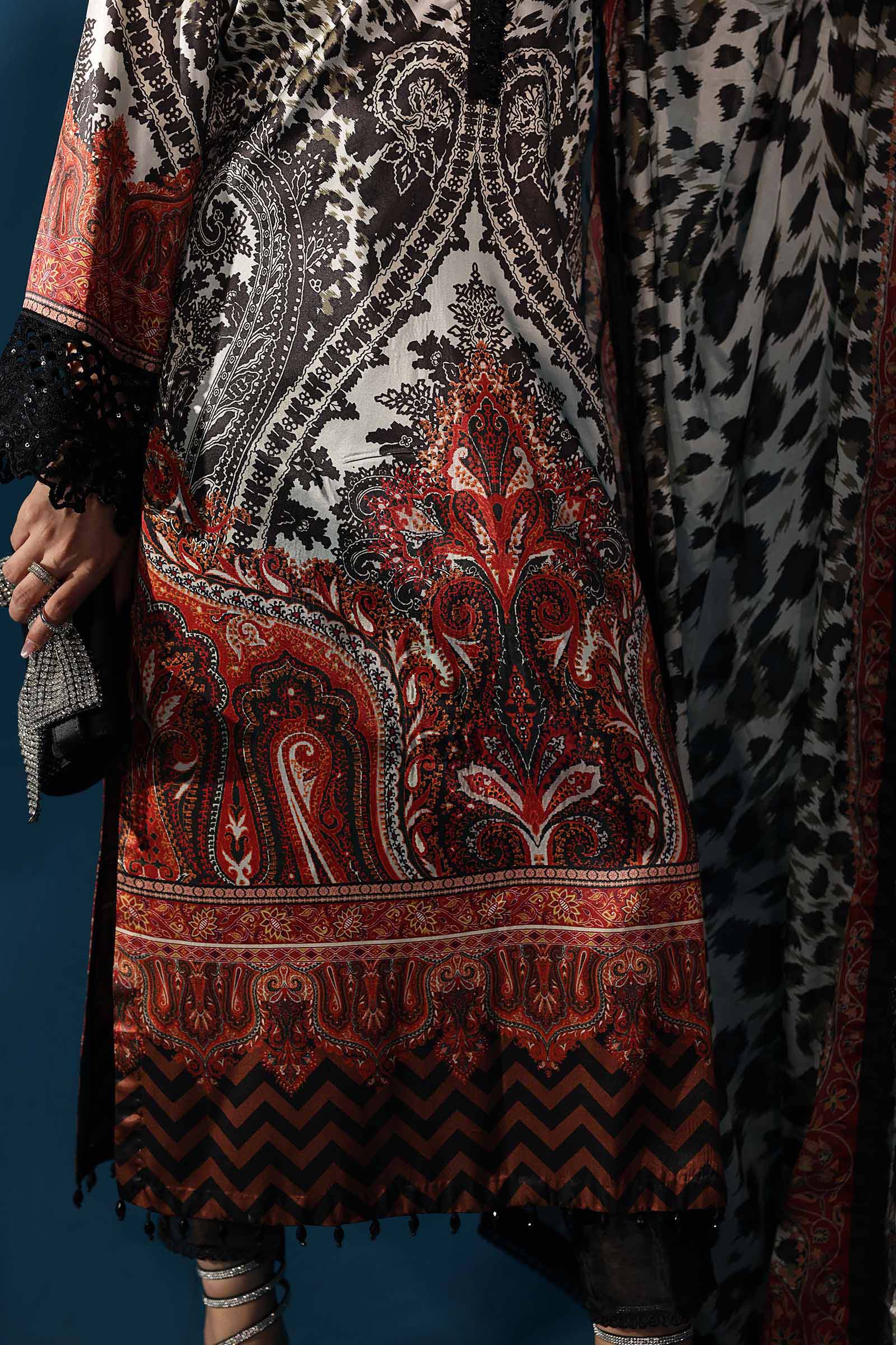3 Piece Embroidered Satin Silk Suit - Image 6