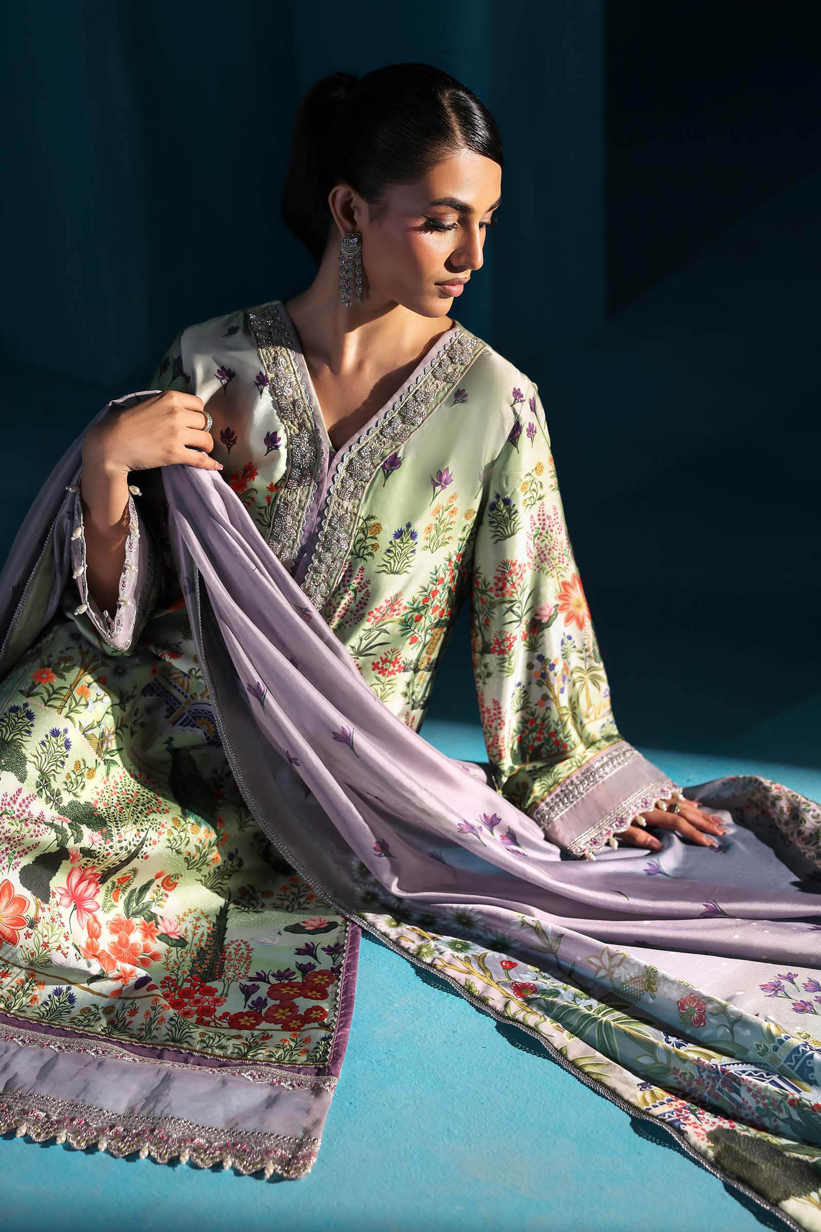 3 Piece Embroidered Satin Silk Suit - Image 2