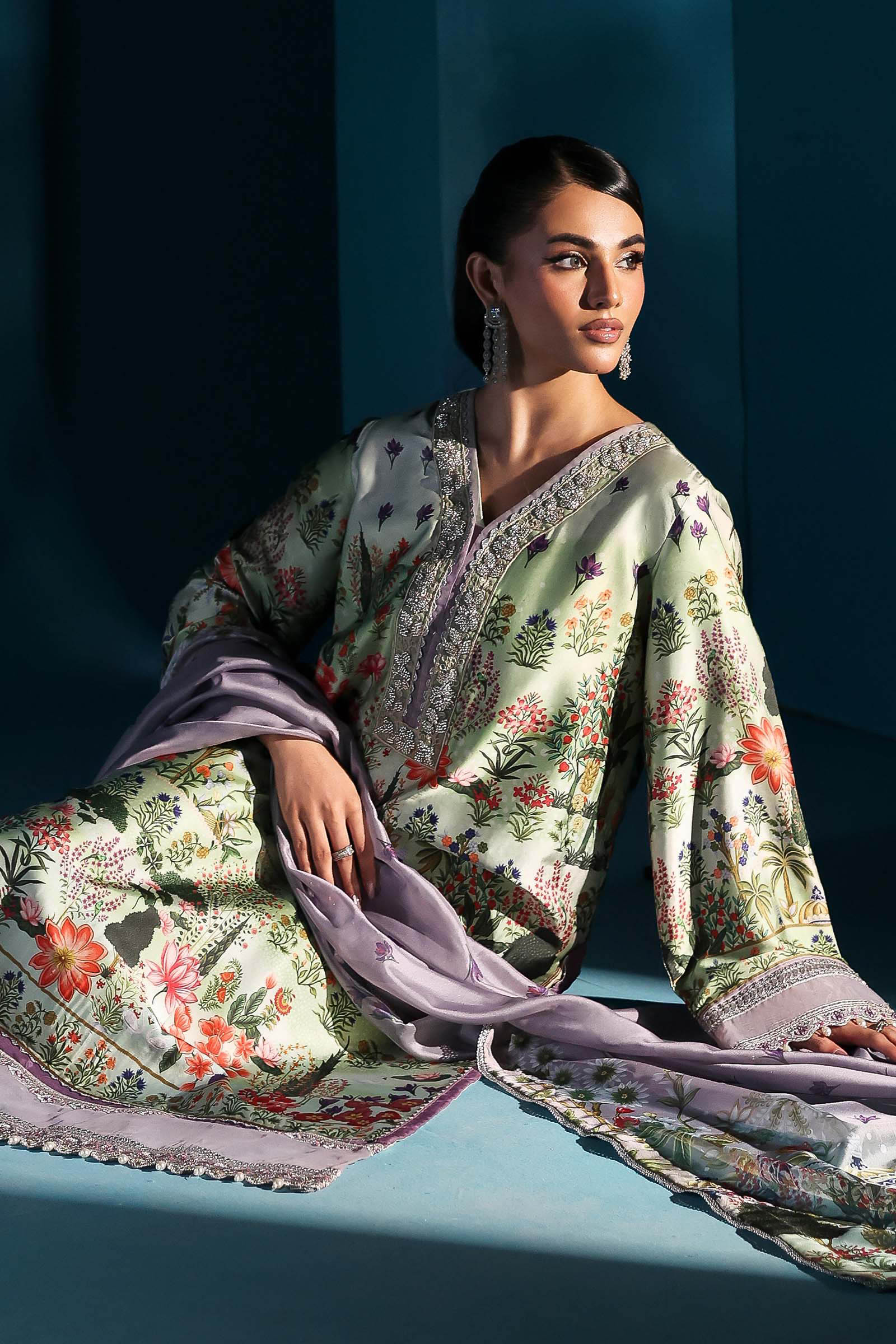 3 Piece Embroidered Satin Silk Suit - Image 3