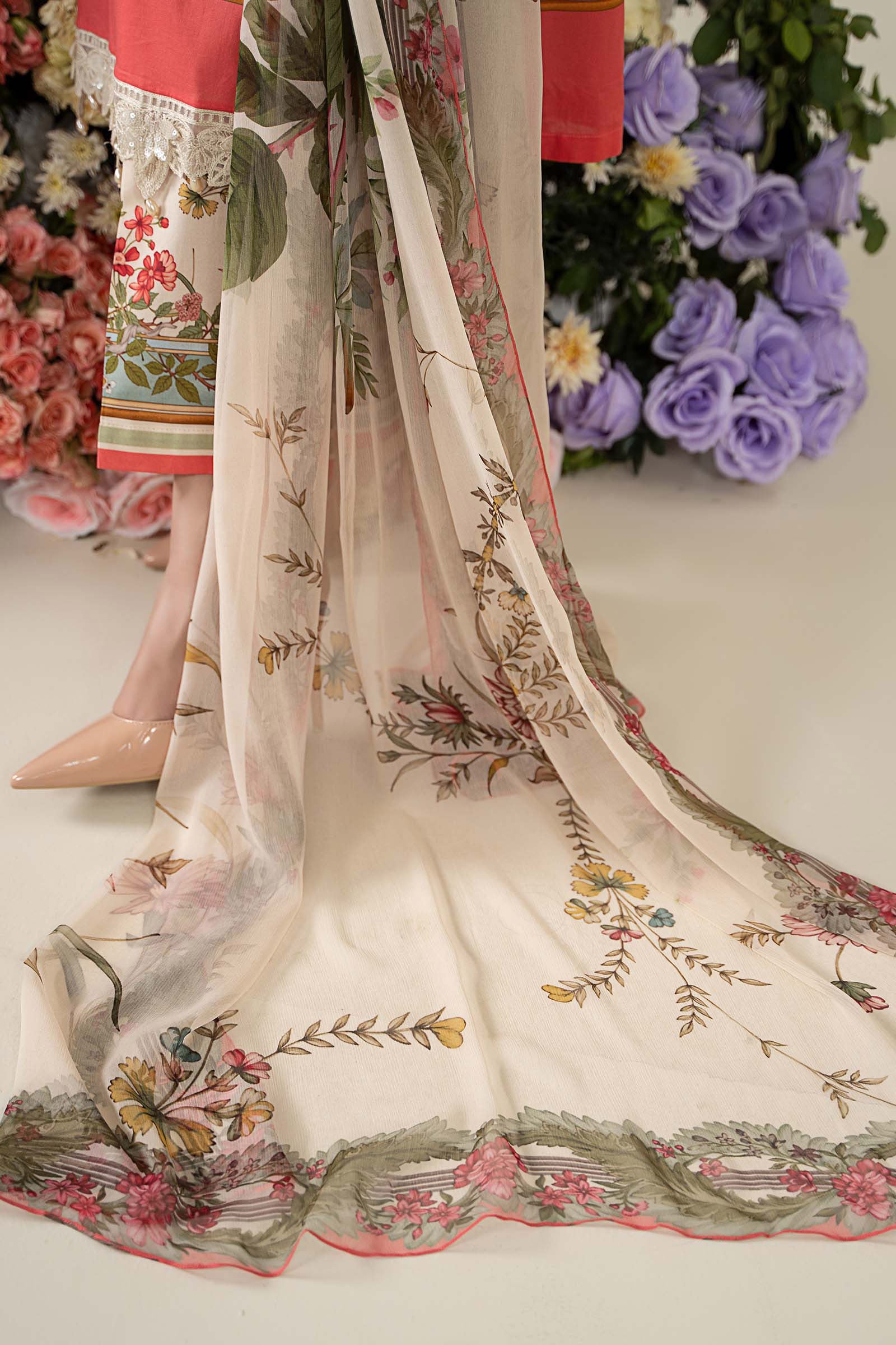 3 Piece Unstitched Embroidered Lawn Suit | MPT-2605-A - Image 6