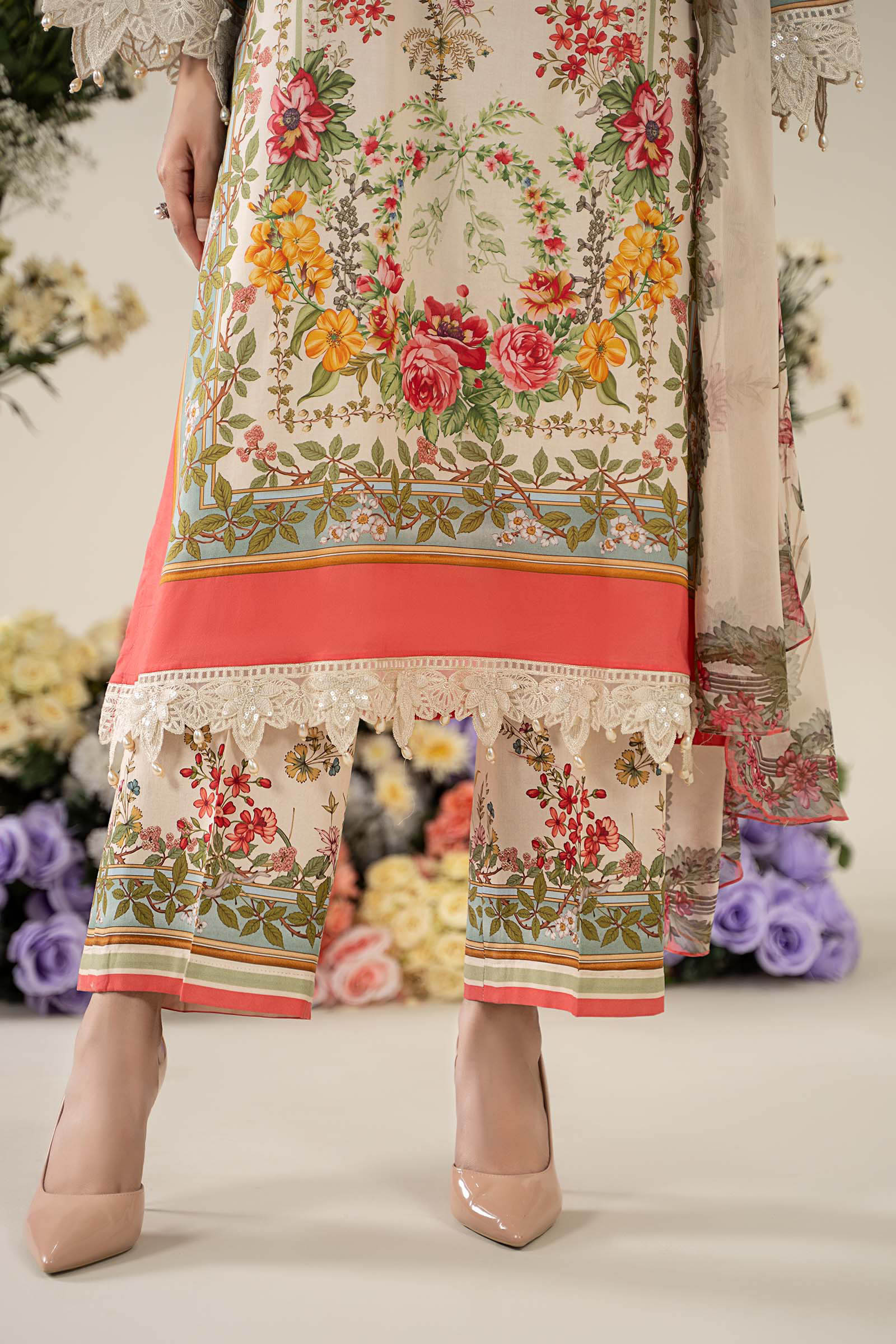 3 Piece Unstitched Embroidered Lawn Suit | MPT-2605-A - Image 7