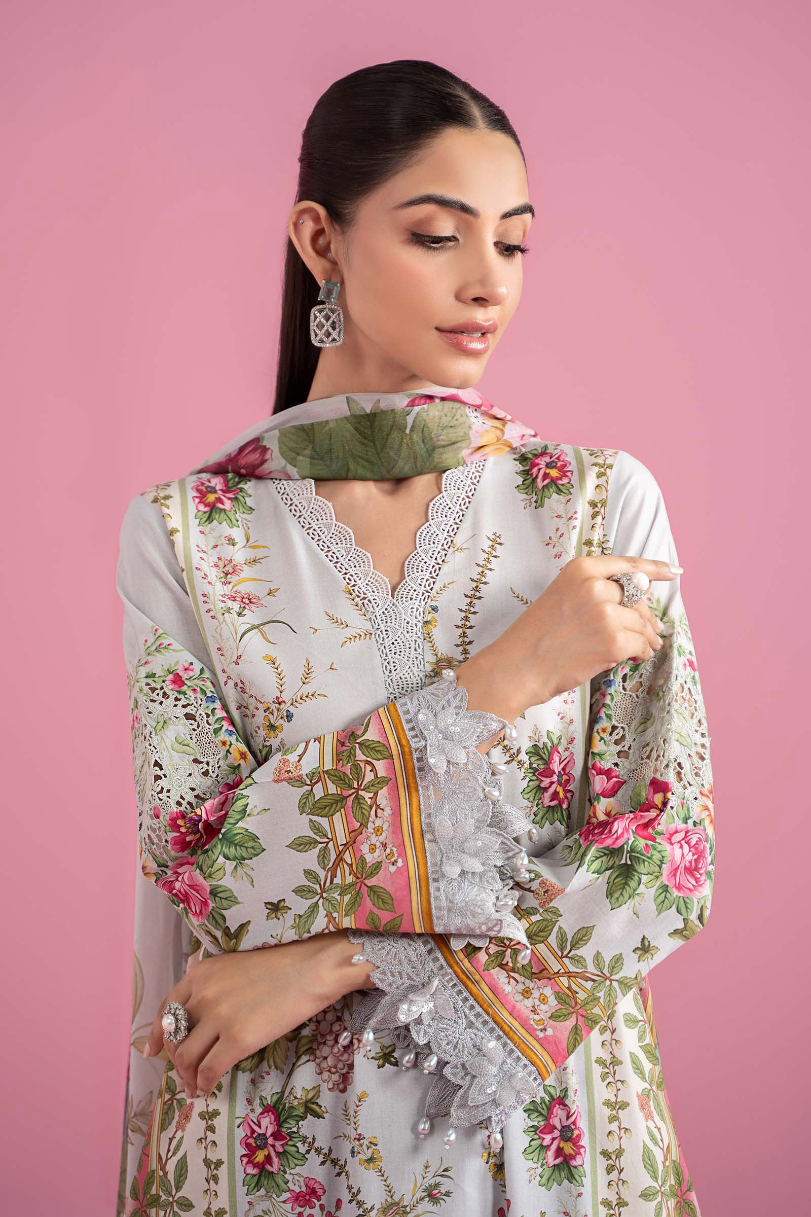 3 Piece Unstitched Embroidered Lawn Suit | MPT-2605-B - Image 2