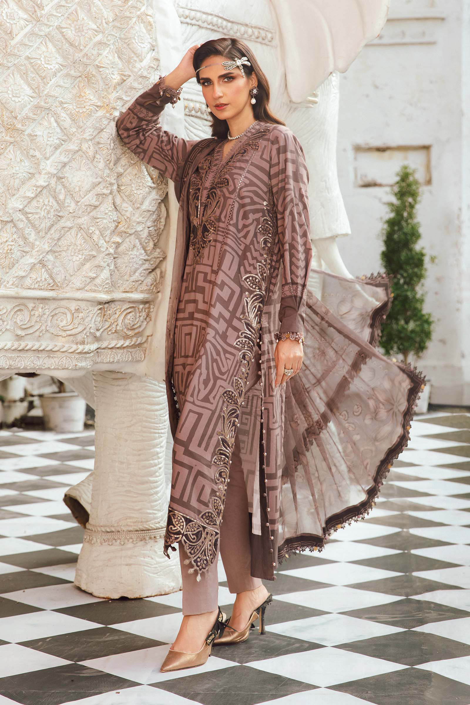 3 Piece Unstitched Embroidered Cambric Suit | MPT-2703-B - Image 3