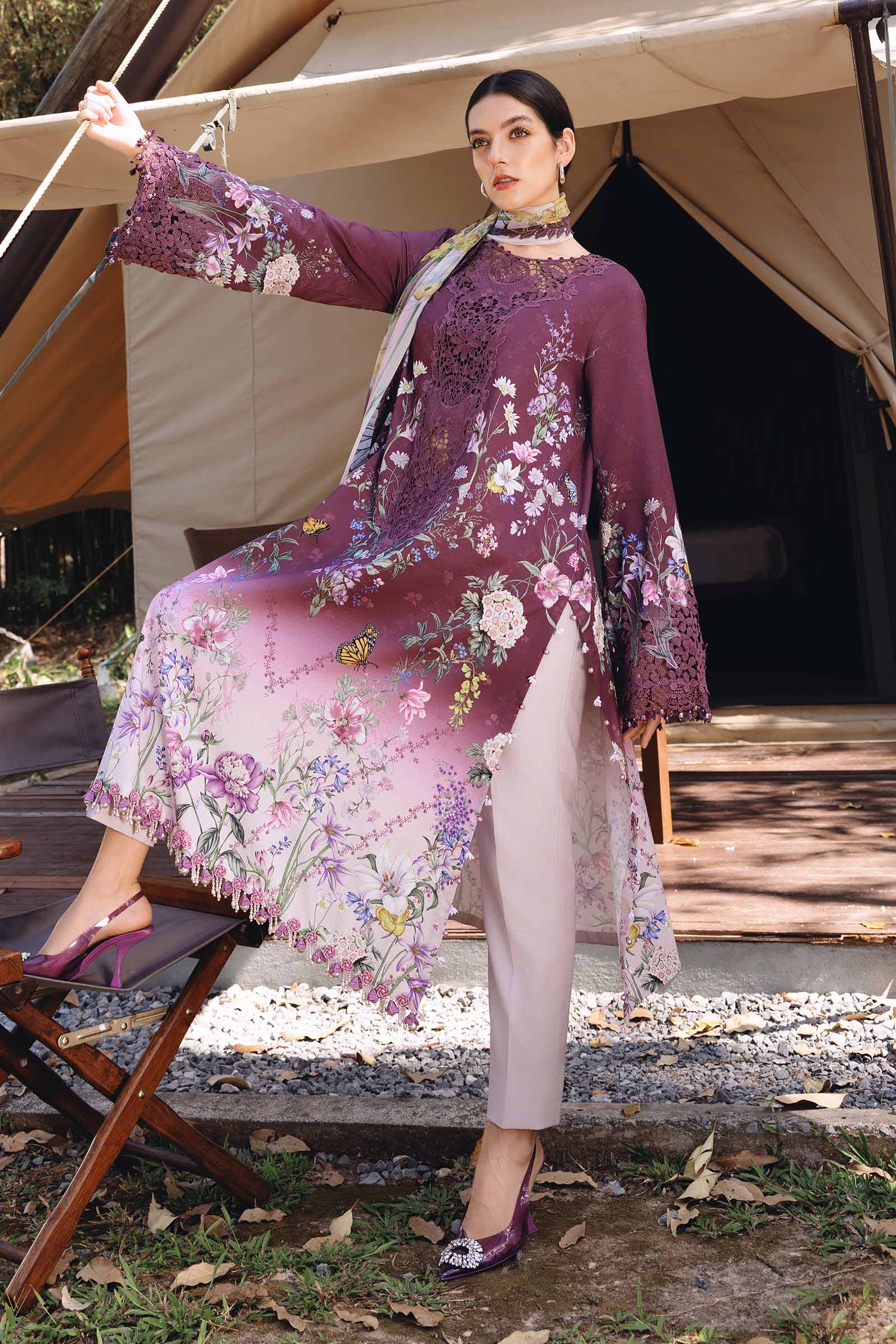 3 Piece Unstitched Embroidered Lawn Suit - Image 3