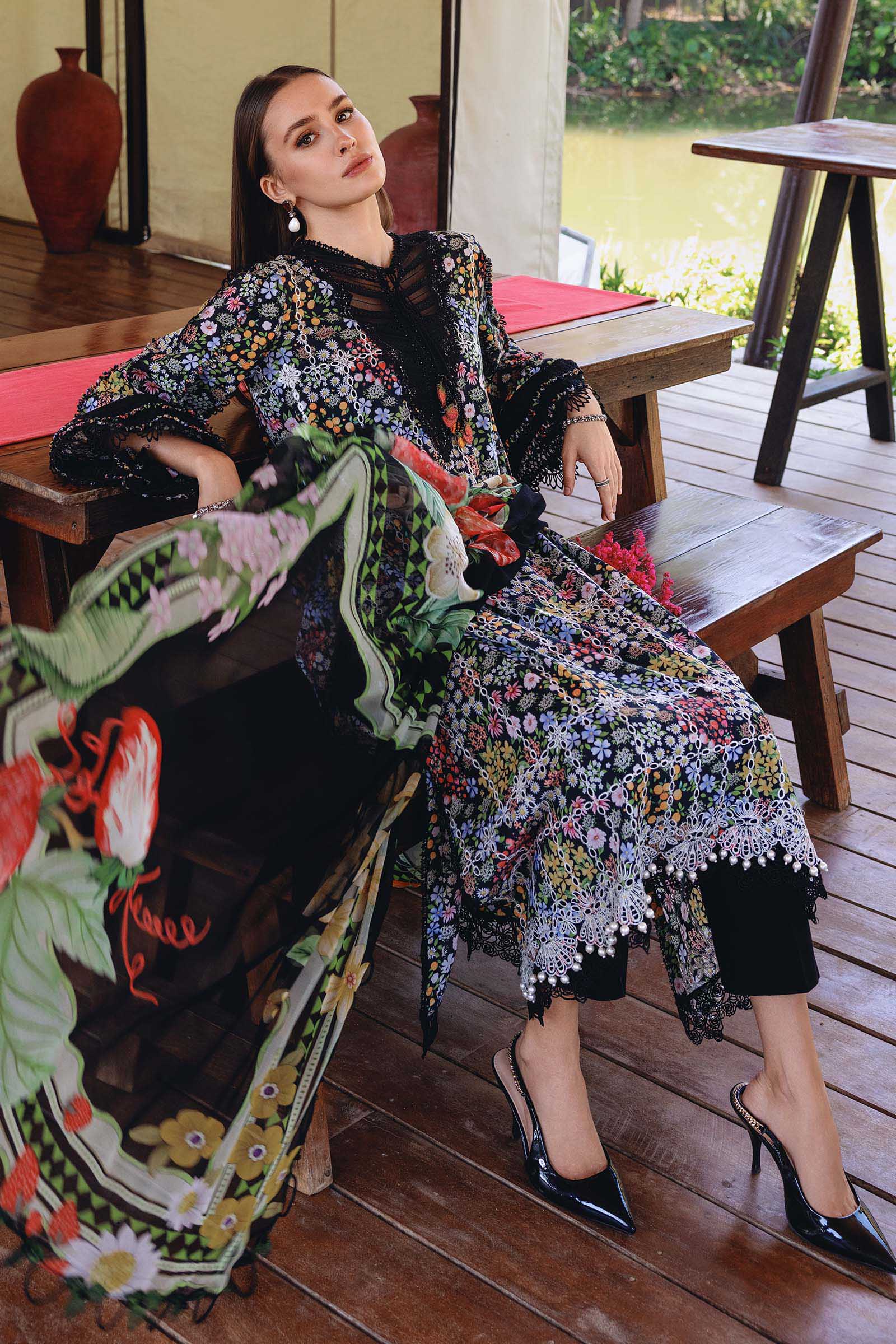 3 Piece Unstitched Embroidered Lawn Suit - Image 2