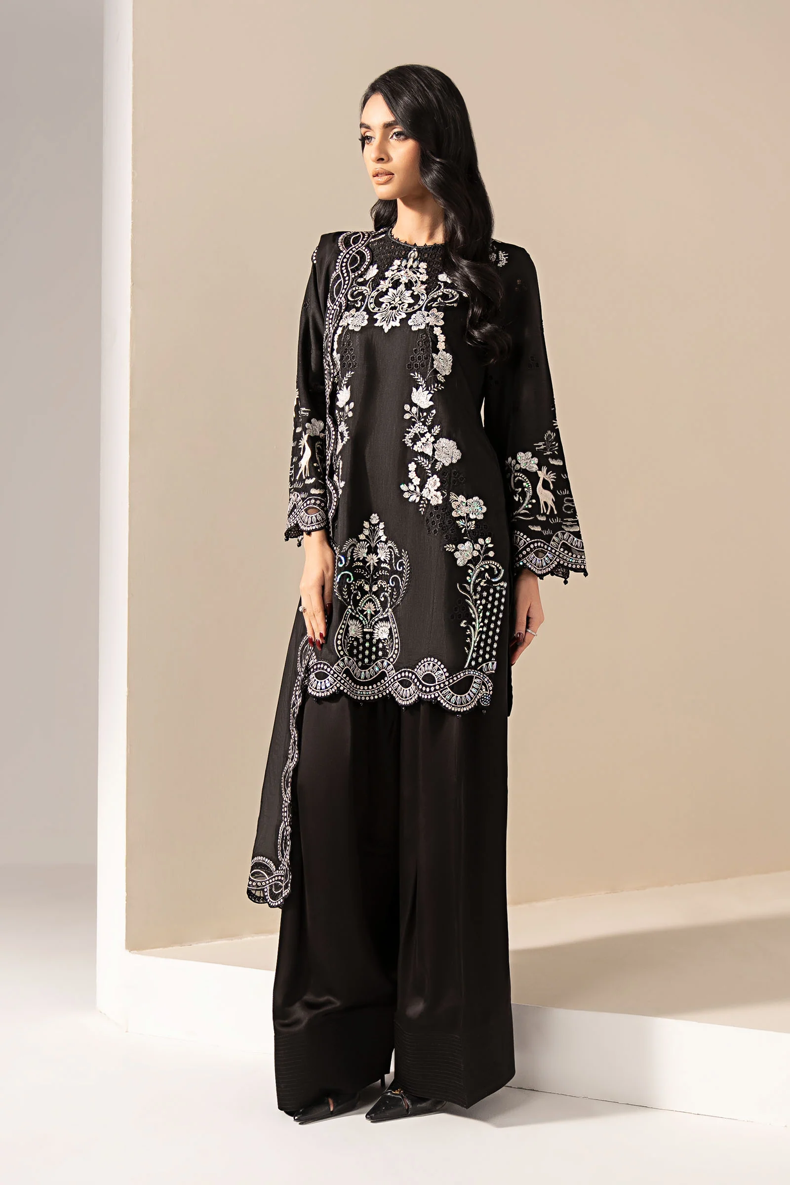 3 Piece Embroidered Raw Silk Suit - Image 7