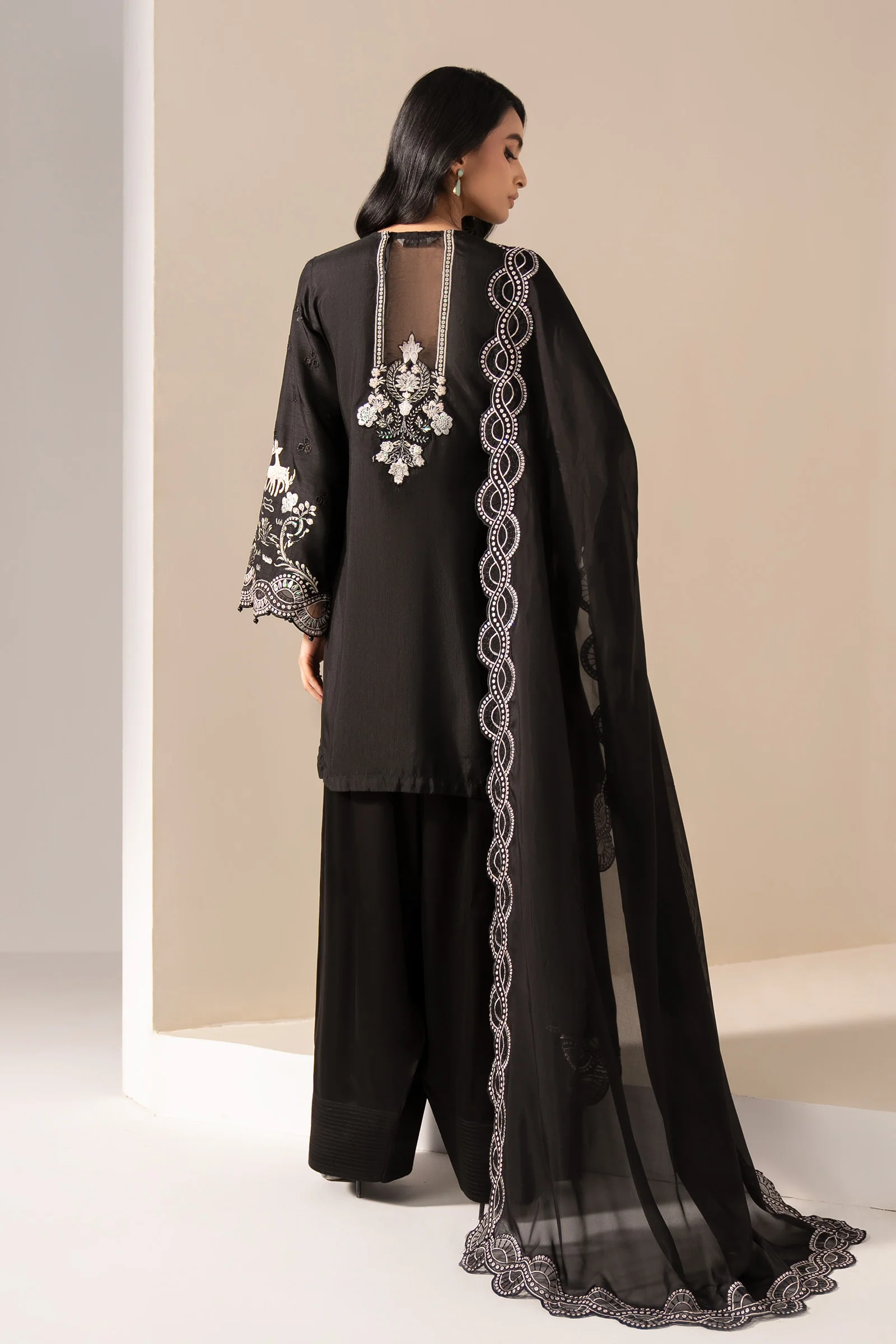 3 Piece Embroidered Raw Silk Suit - Image 8