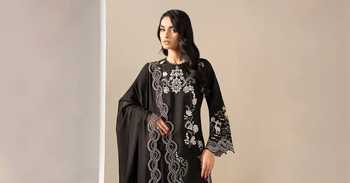 3 Piece Embroidered Raw Silk Suit - Image 9