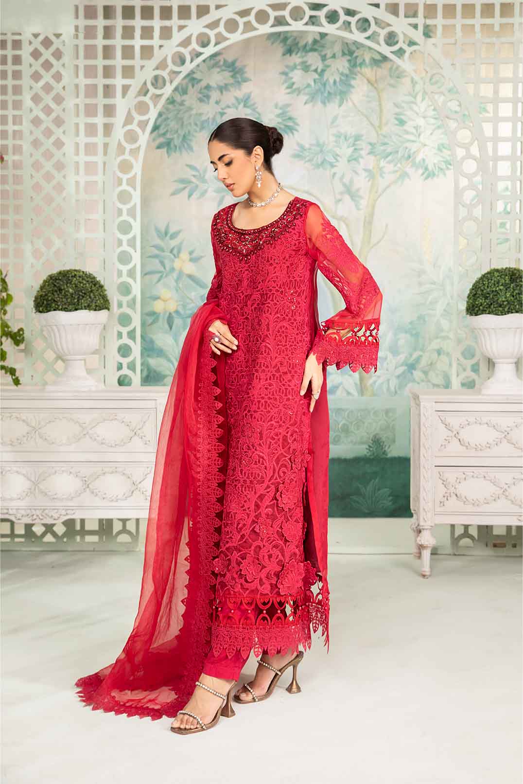 3 Piece Embroidered Organza Suit - Image 3