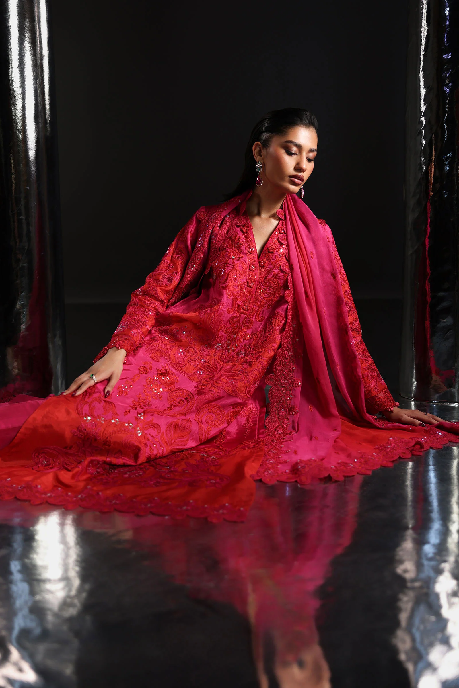 3 Piece Embroidered Tissue Silk Suit - Image 4