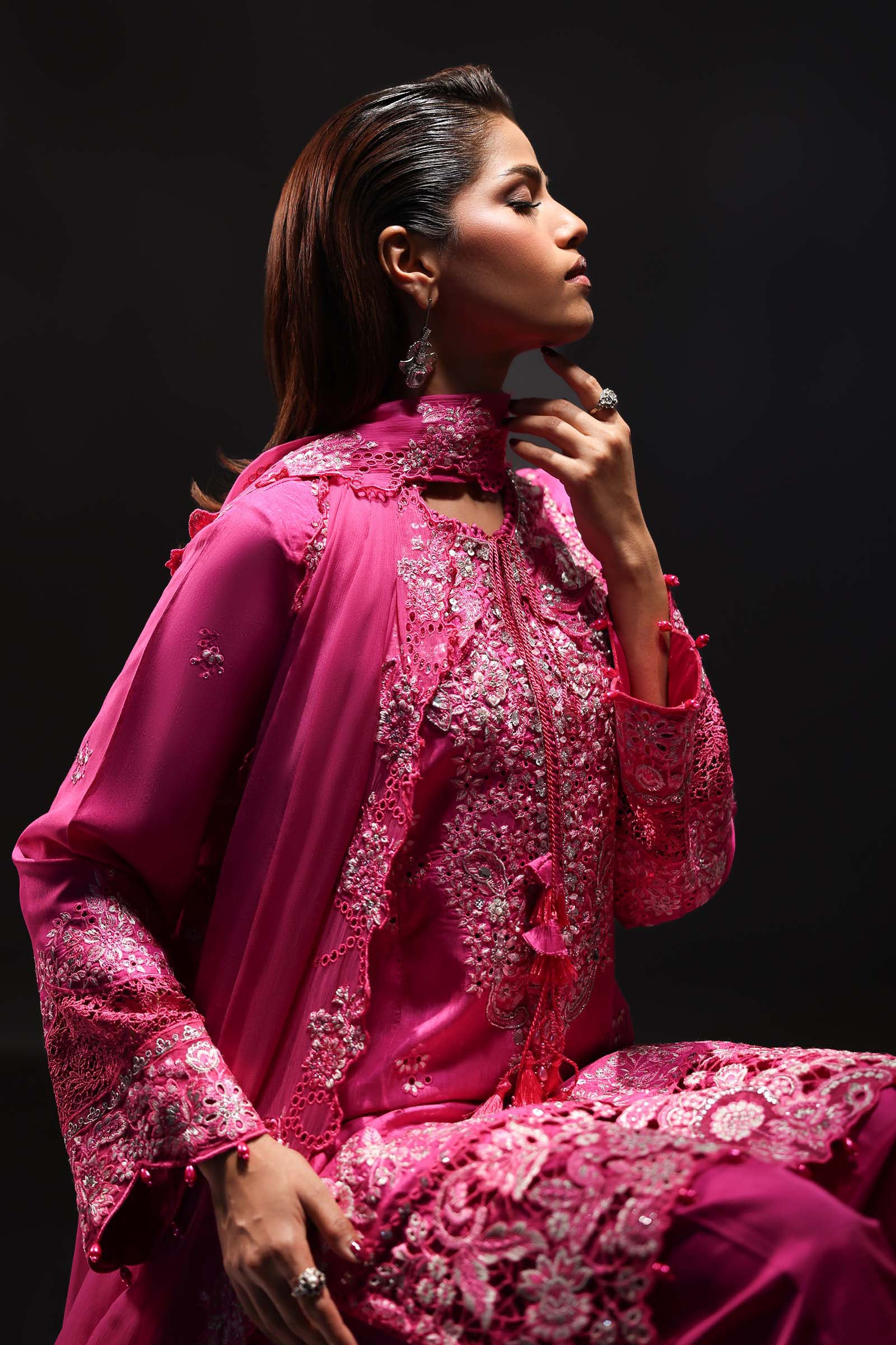 3 Piece Embroidered Raw Silk Suit - Image 2