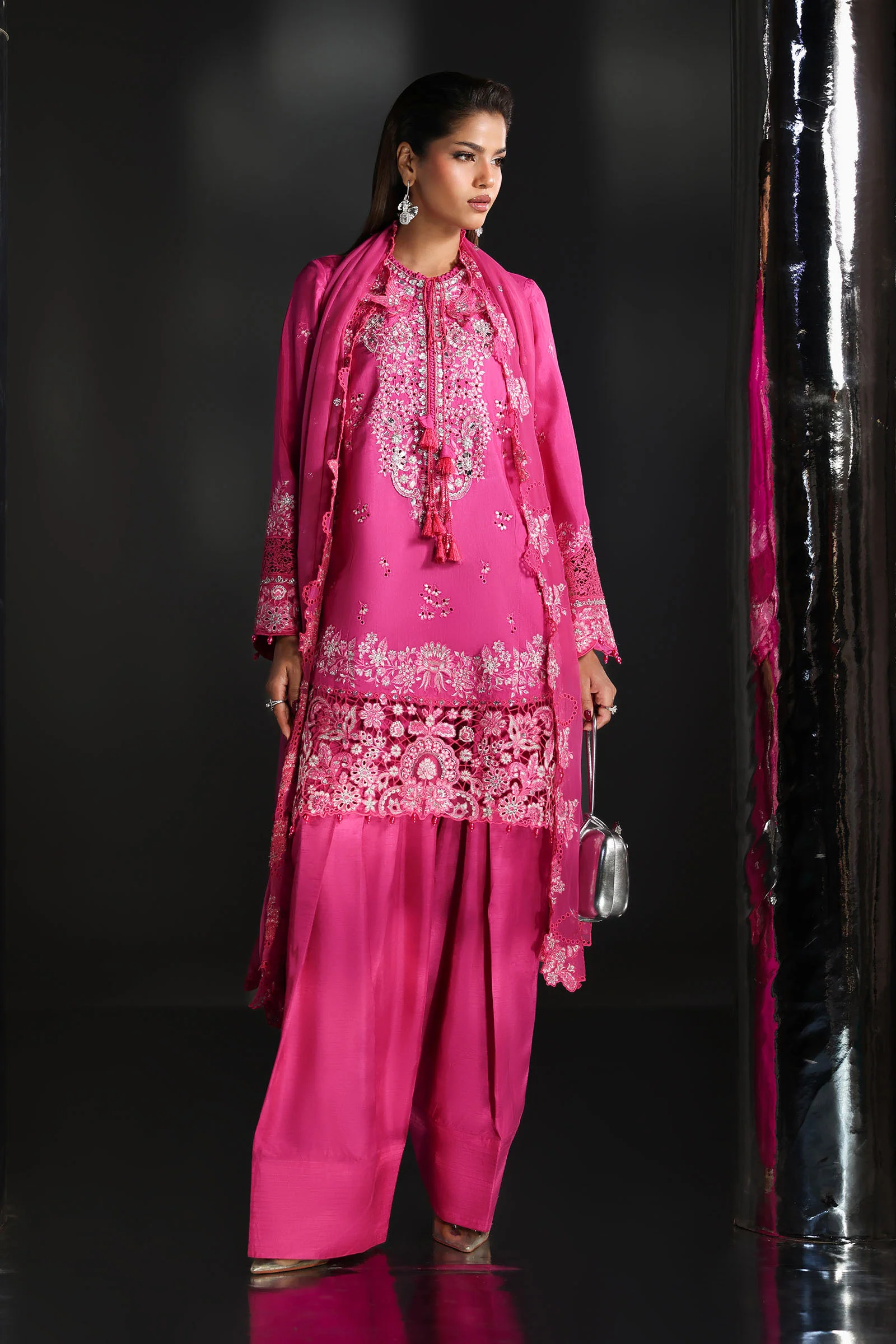 3 Piece Embroidered Raw Silk Suit - Image 4