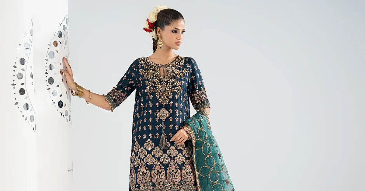 3 Piece Embroidered Raw Silk Suit - Image 10