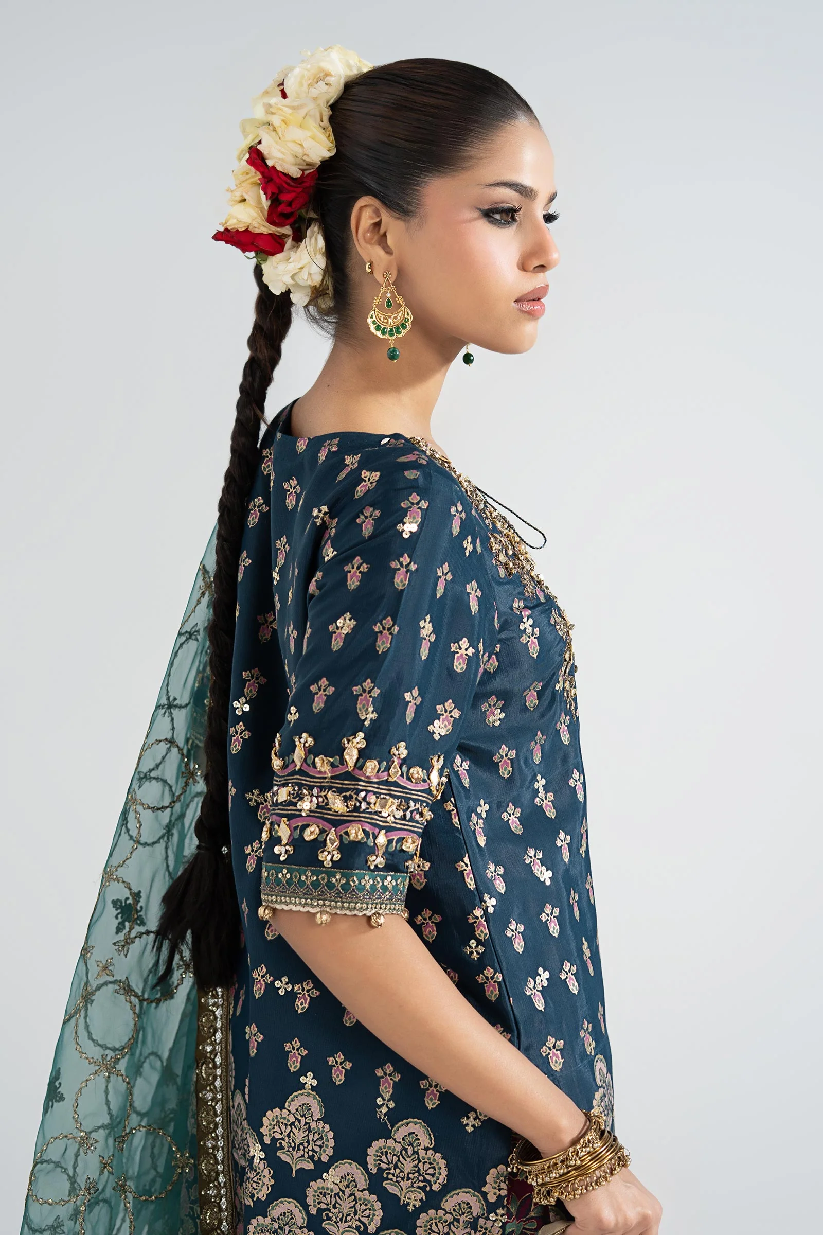 3 Piece Embroidered Raw Silk Suit - Image 4