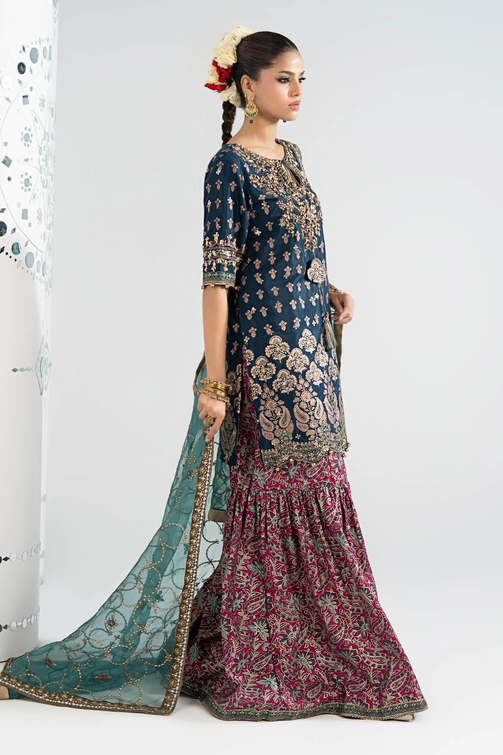 3 Piece Embroidered Raw Silk Suit - Image 8