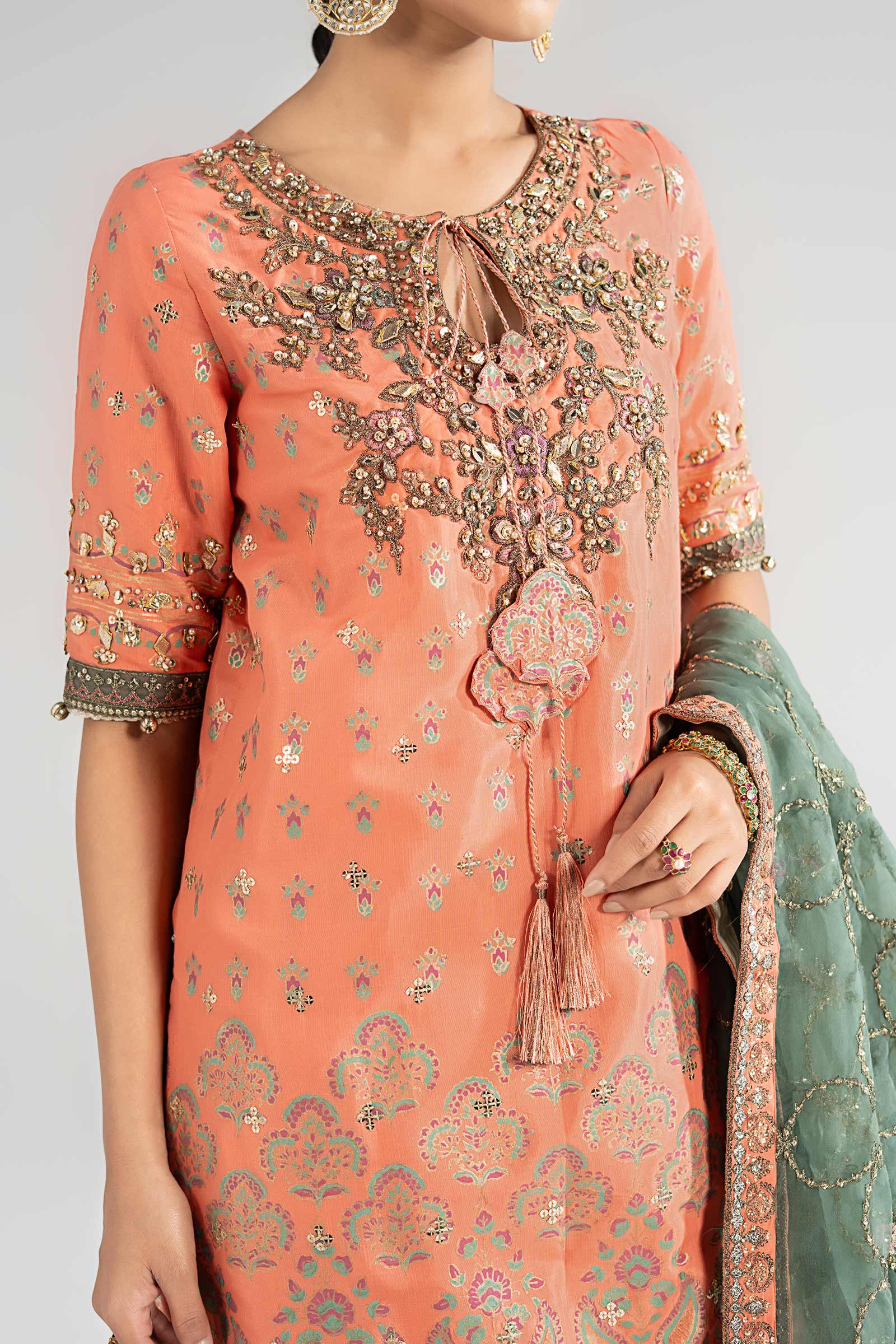 3 Piece Embroidered Raw Silk Suit - Image 6