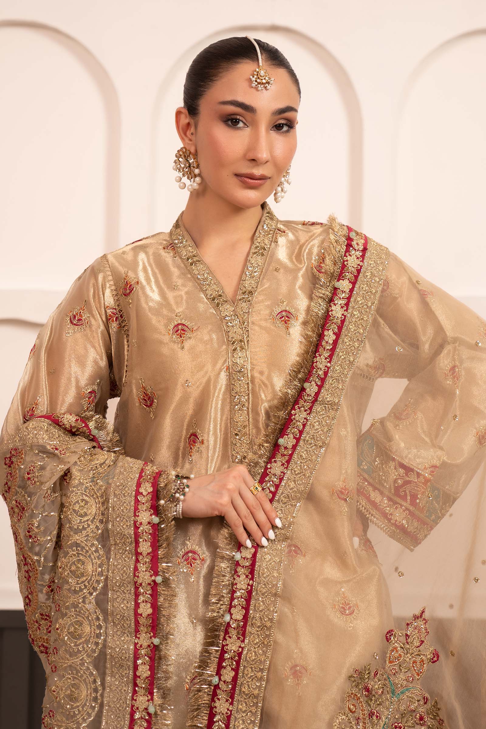 3 Piece Embroidered Tissue Suit - Image 2