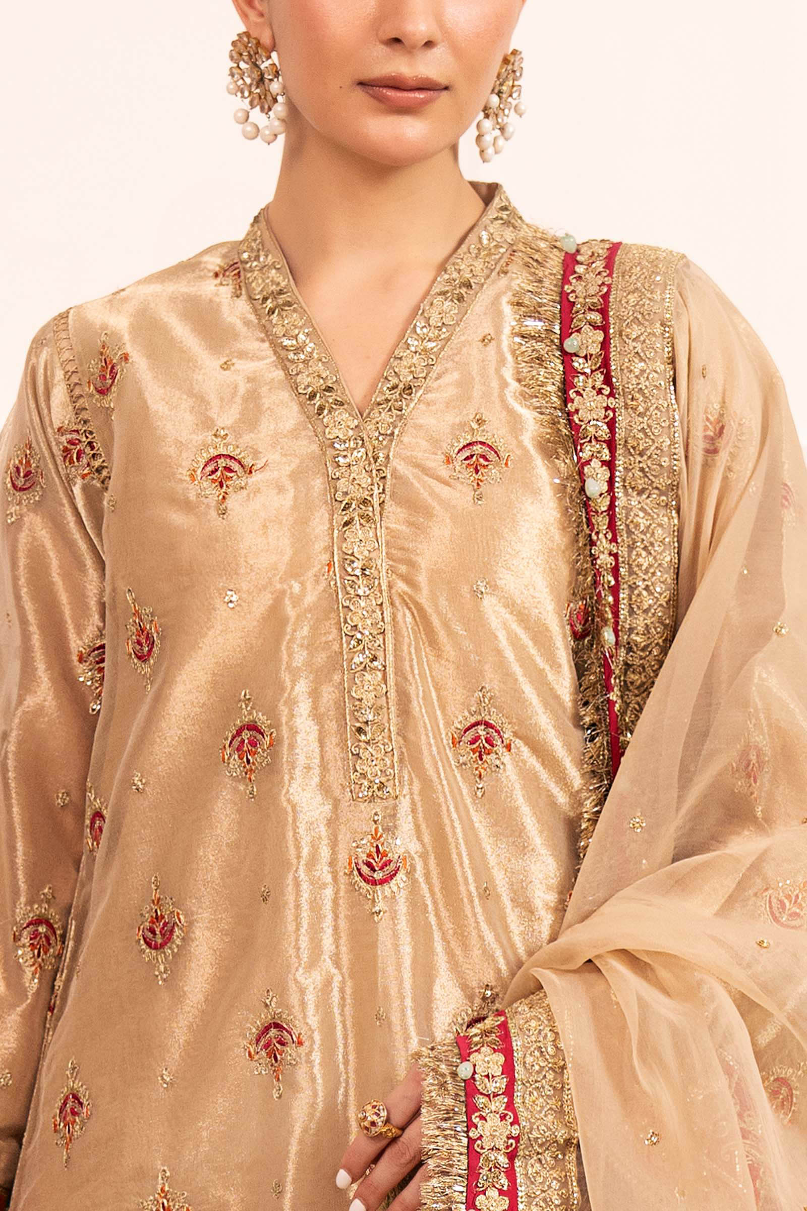 3 Piece Embroidered Tissue Suit - Image 3