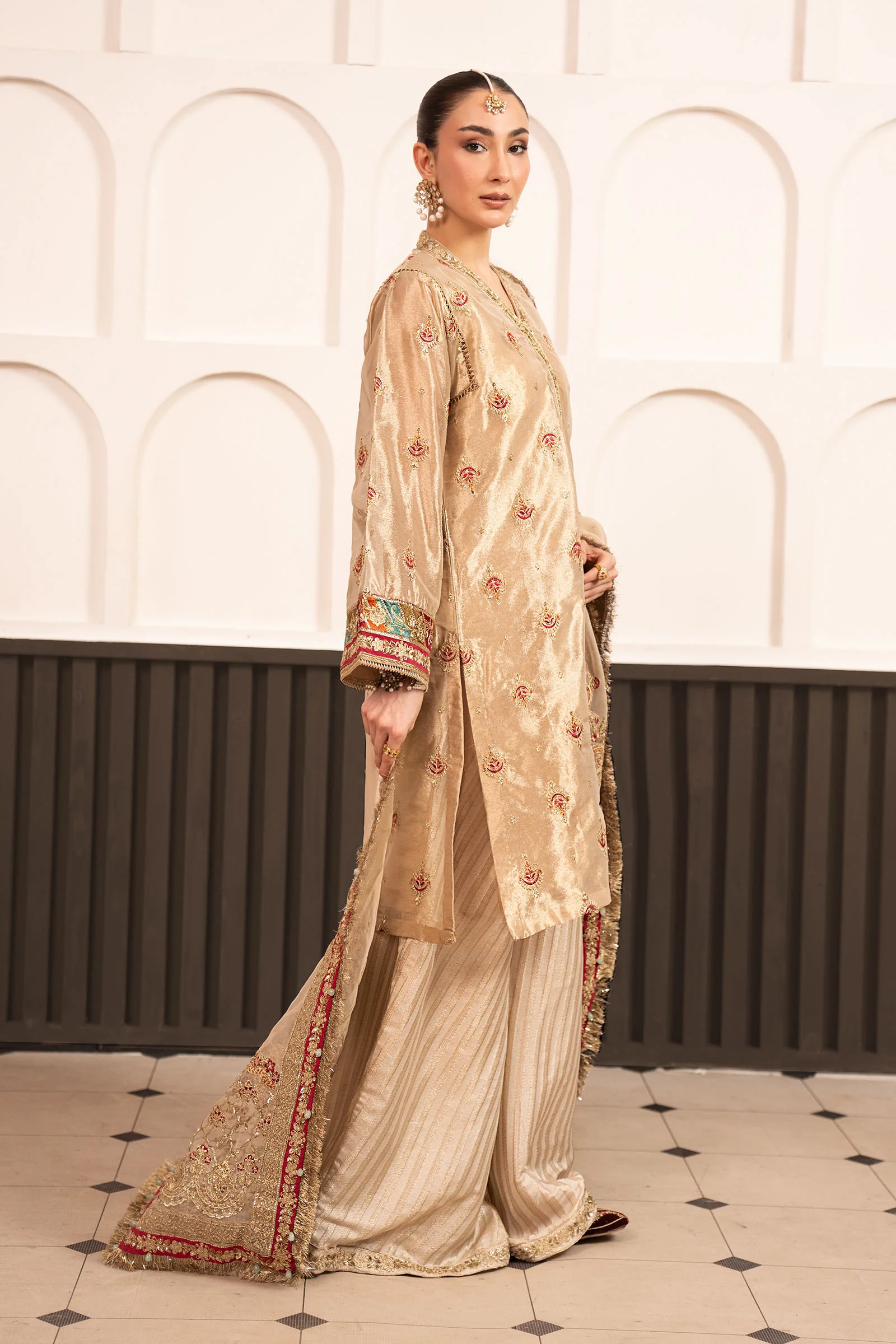 3 Piece Embroidered Tissue Suit - Image 8