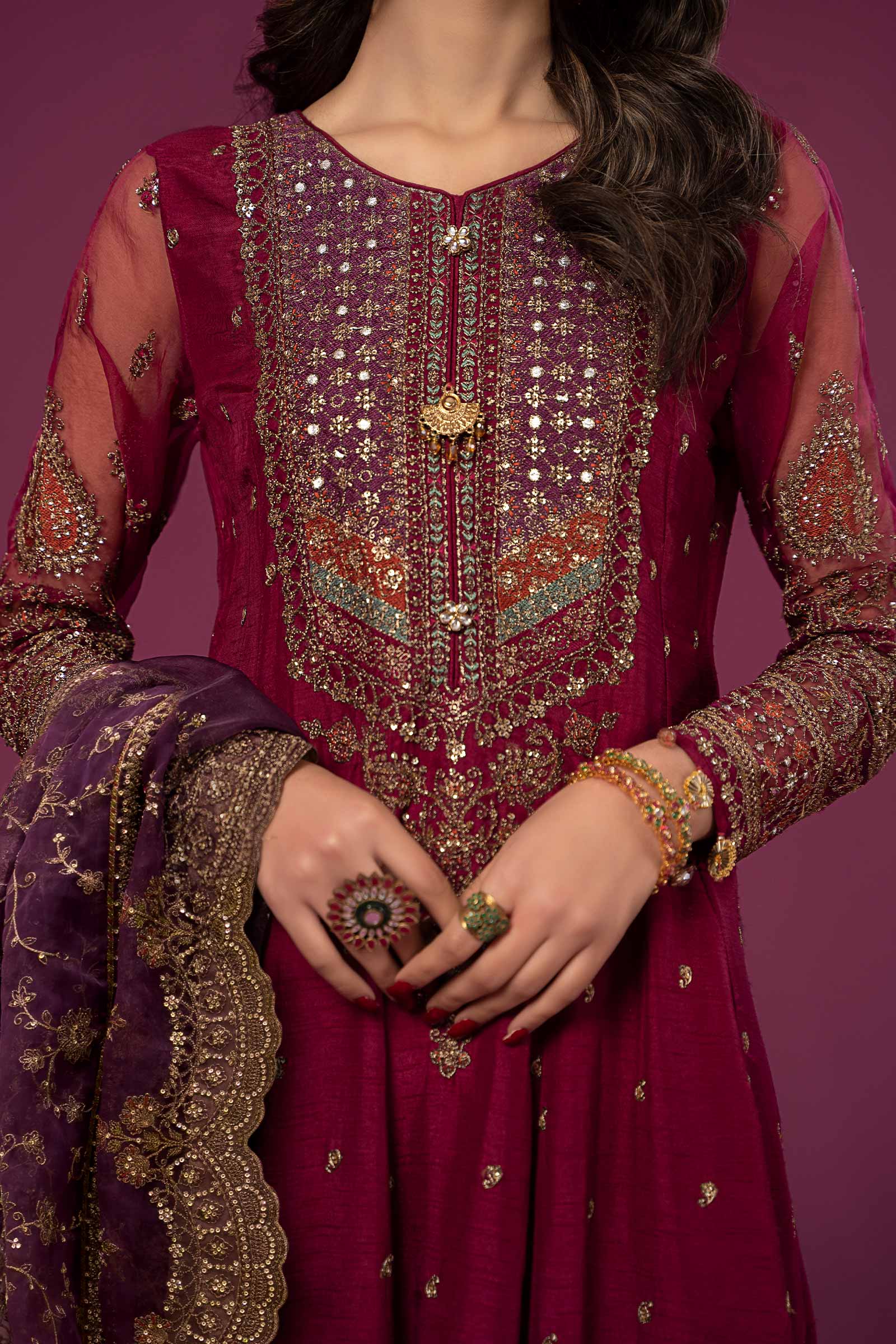 3 Piece Embroidered Raw Silk Suit - Image 7