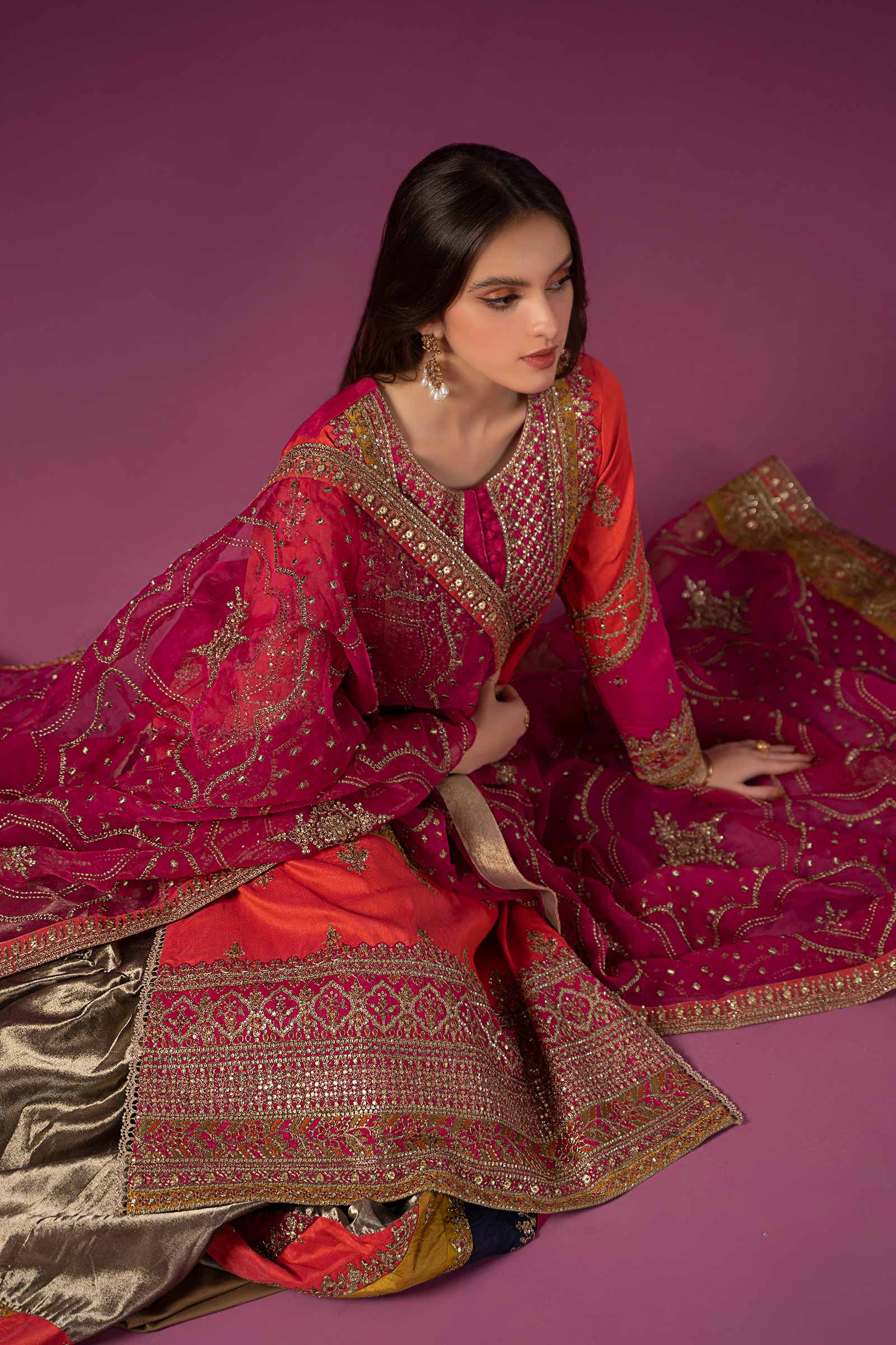 3 Piece Embroidered Raw Silk Suit - Image 3