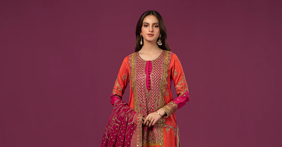 3 Piece Embroidered Raw Silk Suit - Image 8