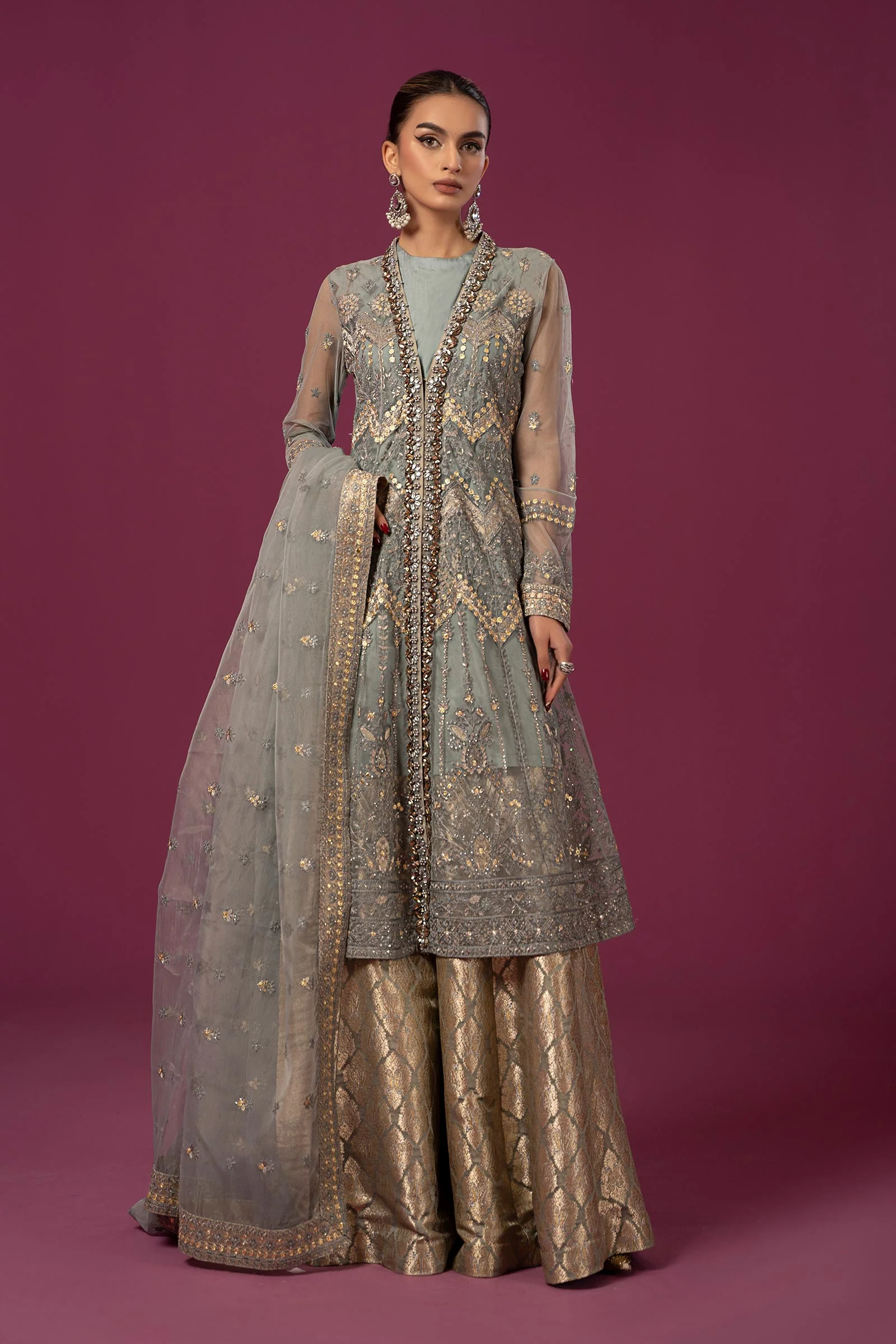 3 Piece Embroidered Net Suit - Image 6
